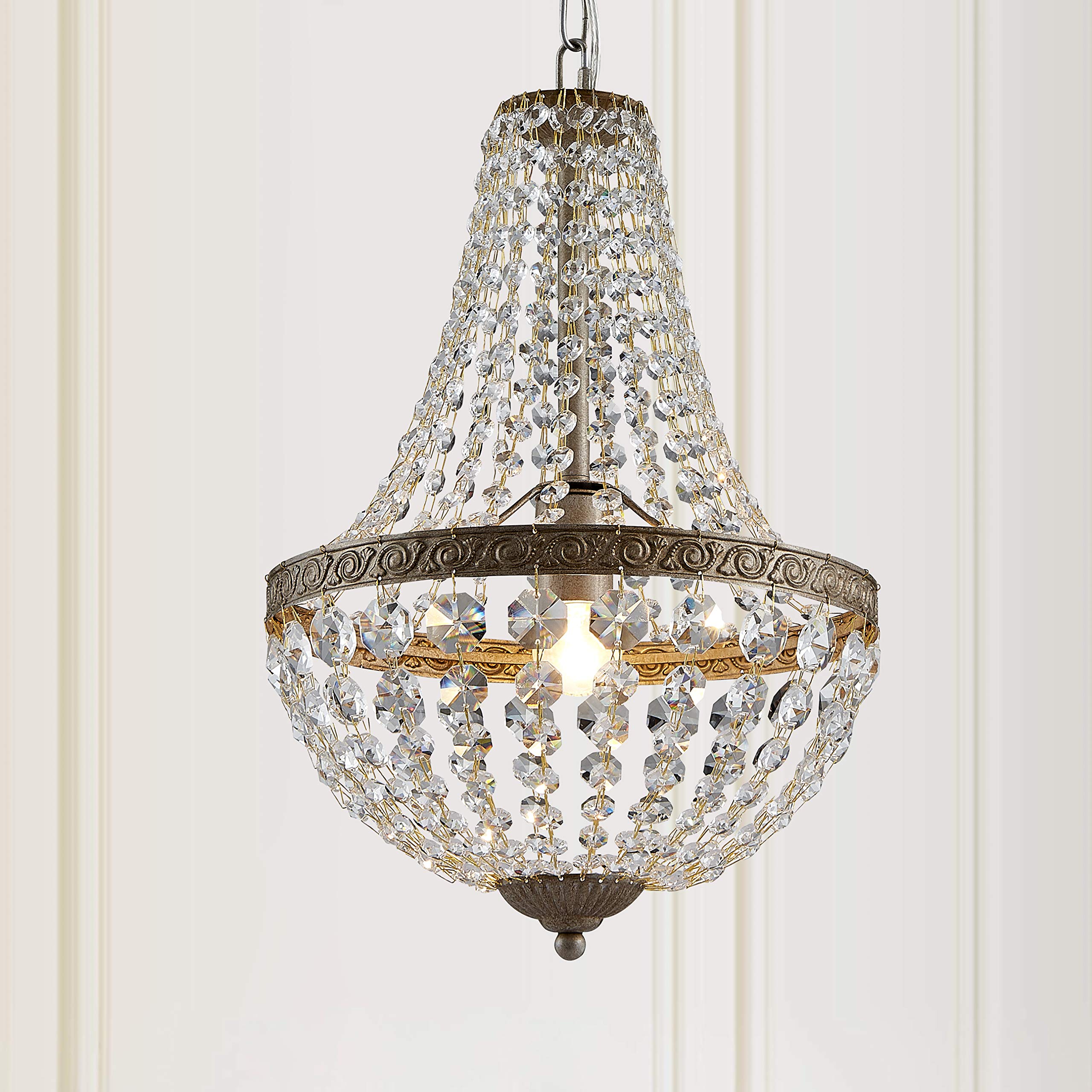 Bestier French Empire Antique Silver Finish Farmhouse Crystal Pendant Chandelier Lighting Led Ceiling Light Fixture Lamp Dining