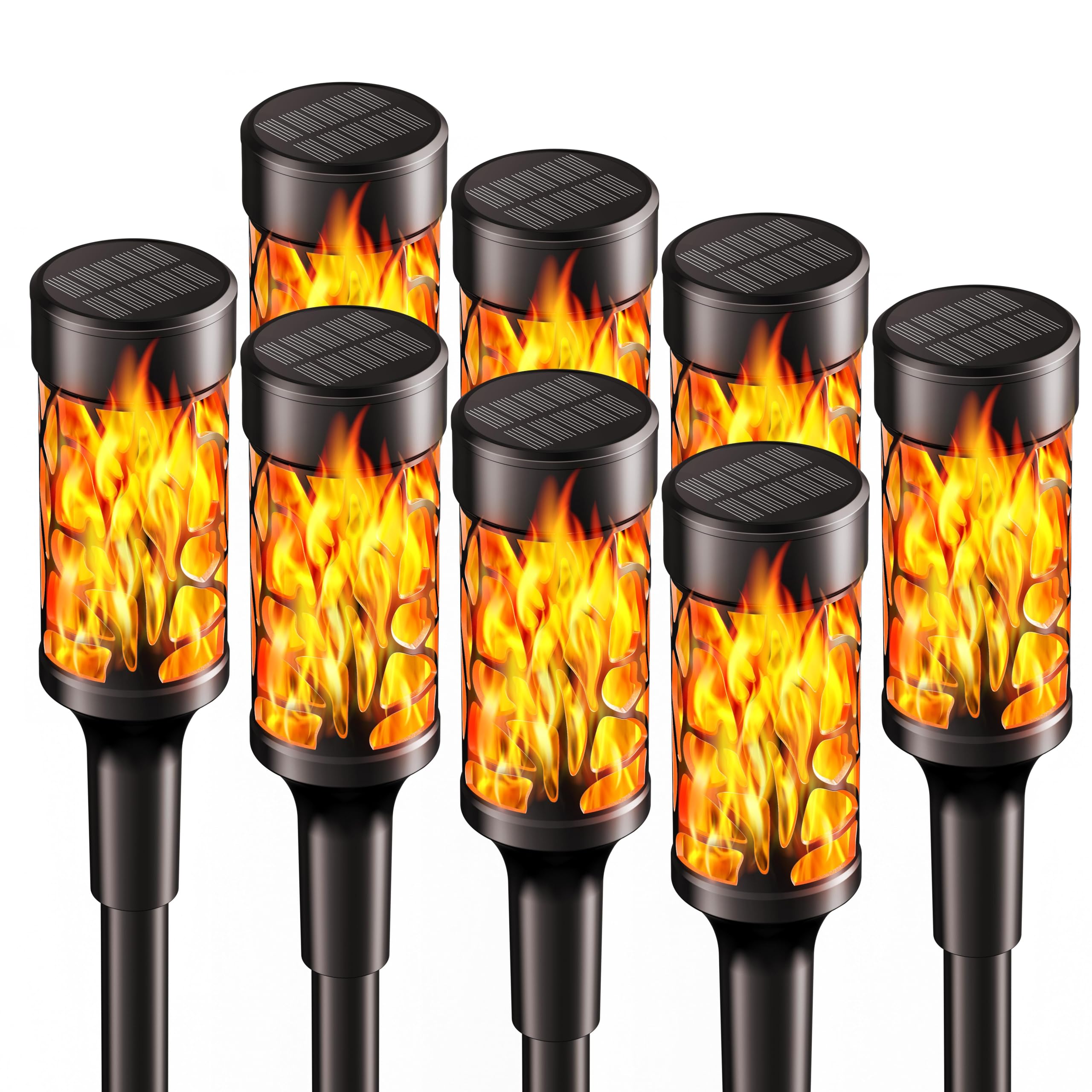Bonlion 8 Pack Solar Torch Lights - Extra-Bright Dancing Flames For Garden, Waterproof Halloween Decor