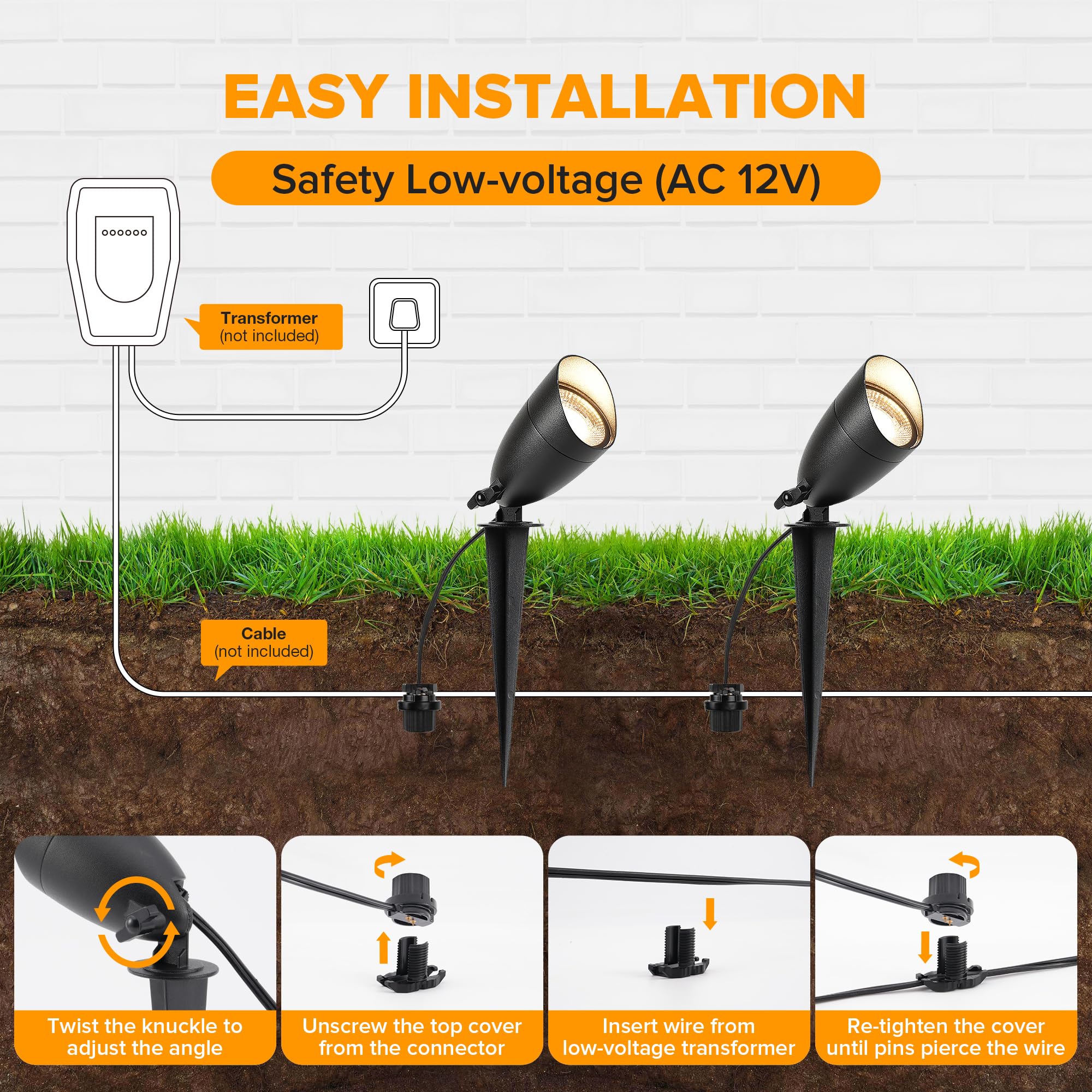 LUTEC 12V Low Voltage Aluminum Spot Lights, IP65 Waterproof, 5W 550LM, 3000K Warm White, 8 Pack
