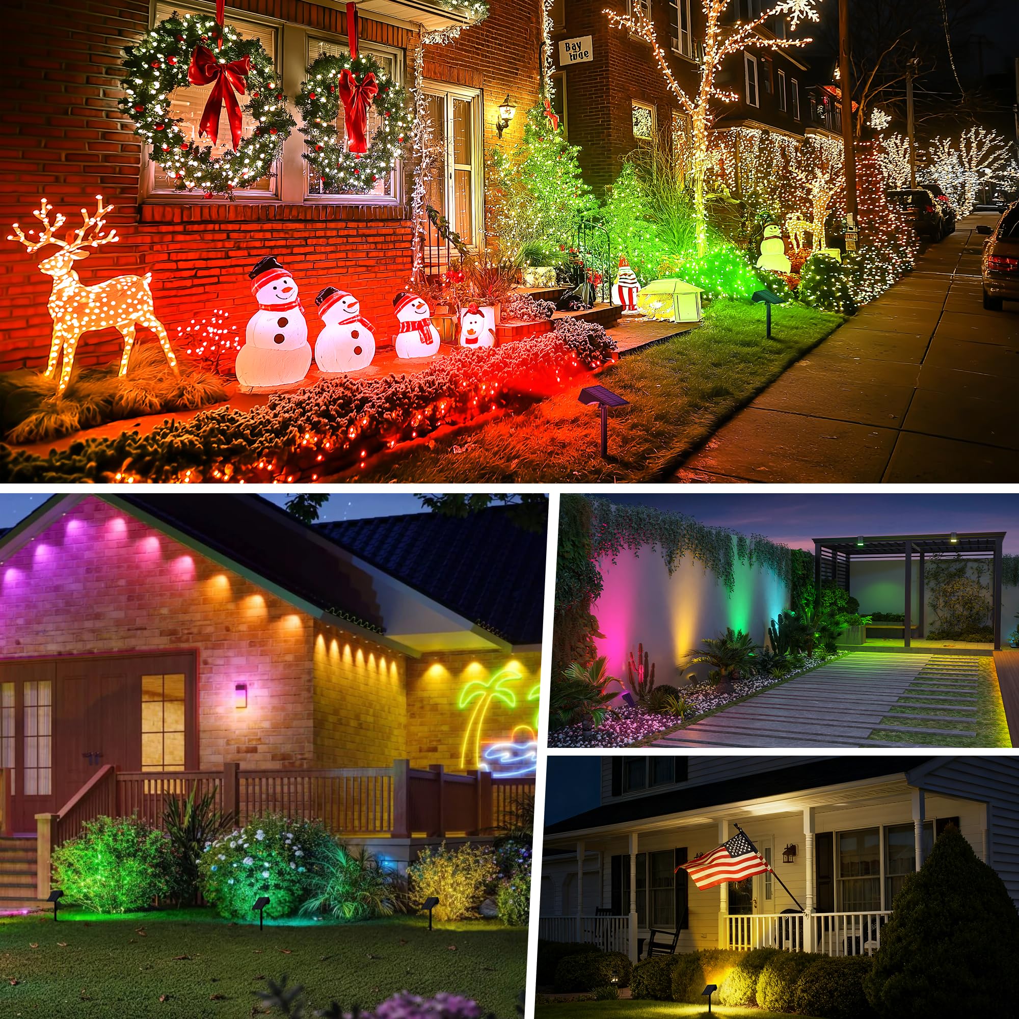 WENATY Solar Spot Lights - 12 Pack Color Changing LED Flood Lights, Waterproof for Outdoor Use, Perfect for Halloween & Christmas Decor