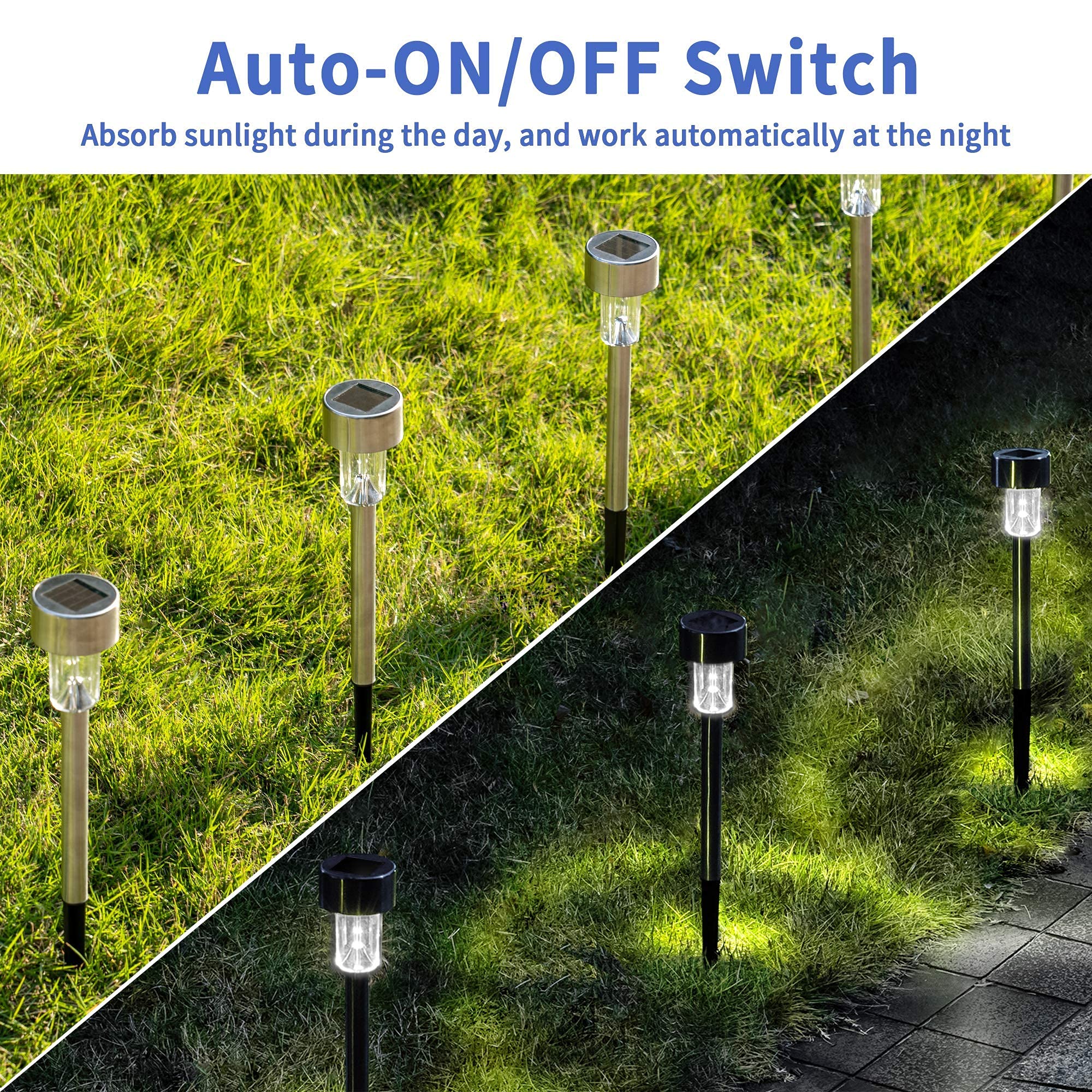 Gigalumi Solar Pathway Lights 12 Pack, Stainless Steel Ip44 Waterproof Auto On/Off Outdoor Led Pathway Landscape Solar Lights Fo