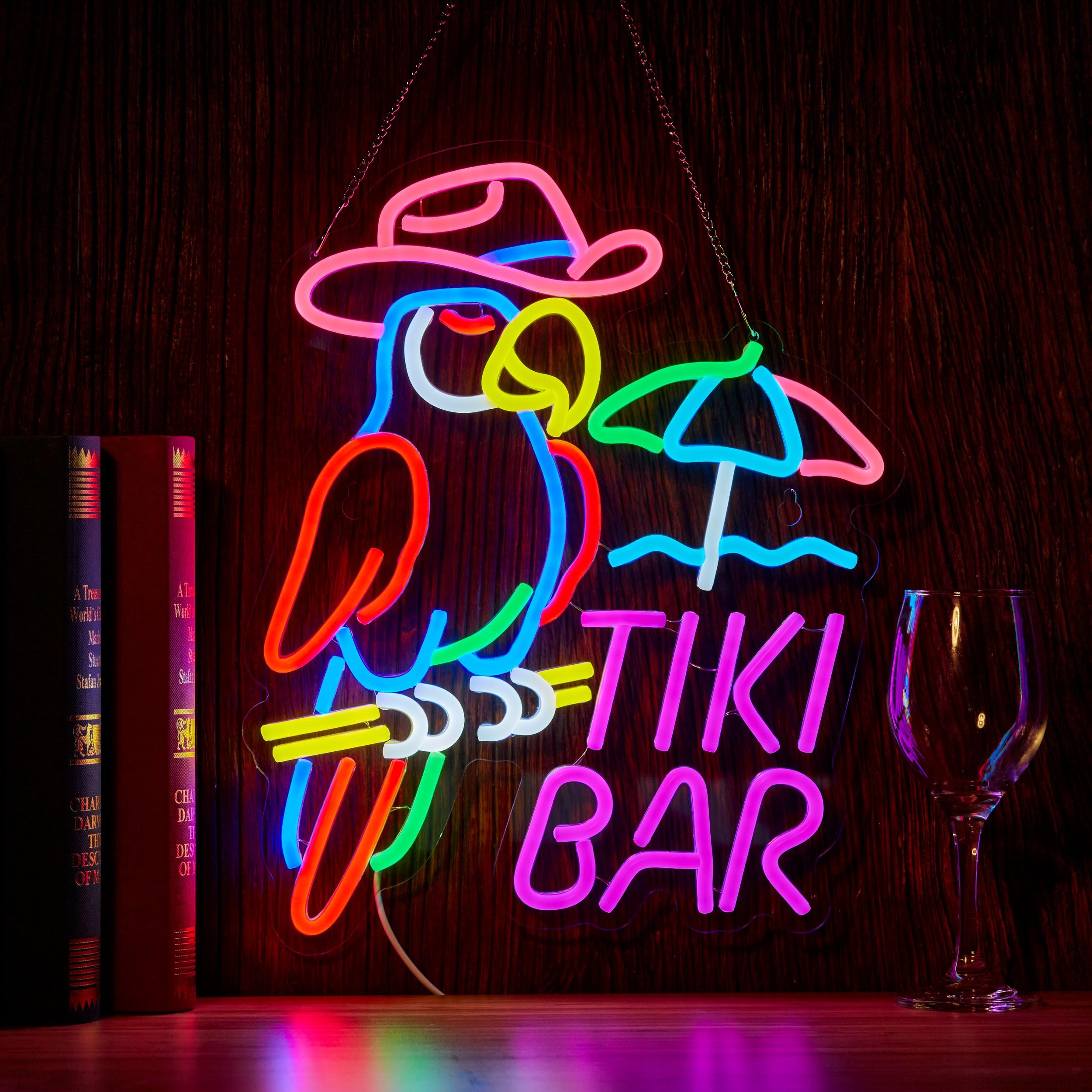 NEONLAND Tiki Bar Parrot Neon Sign LED Light Decor with Dimmer, Acrylic, Rose/Pink/Blue, Model NEONLAND TIKI
