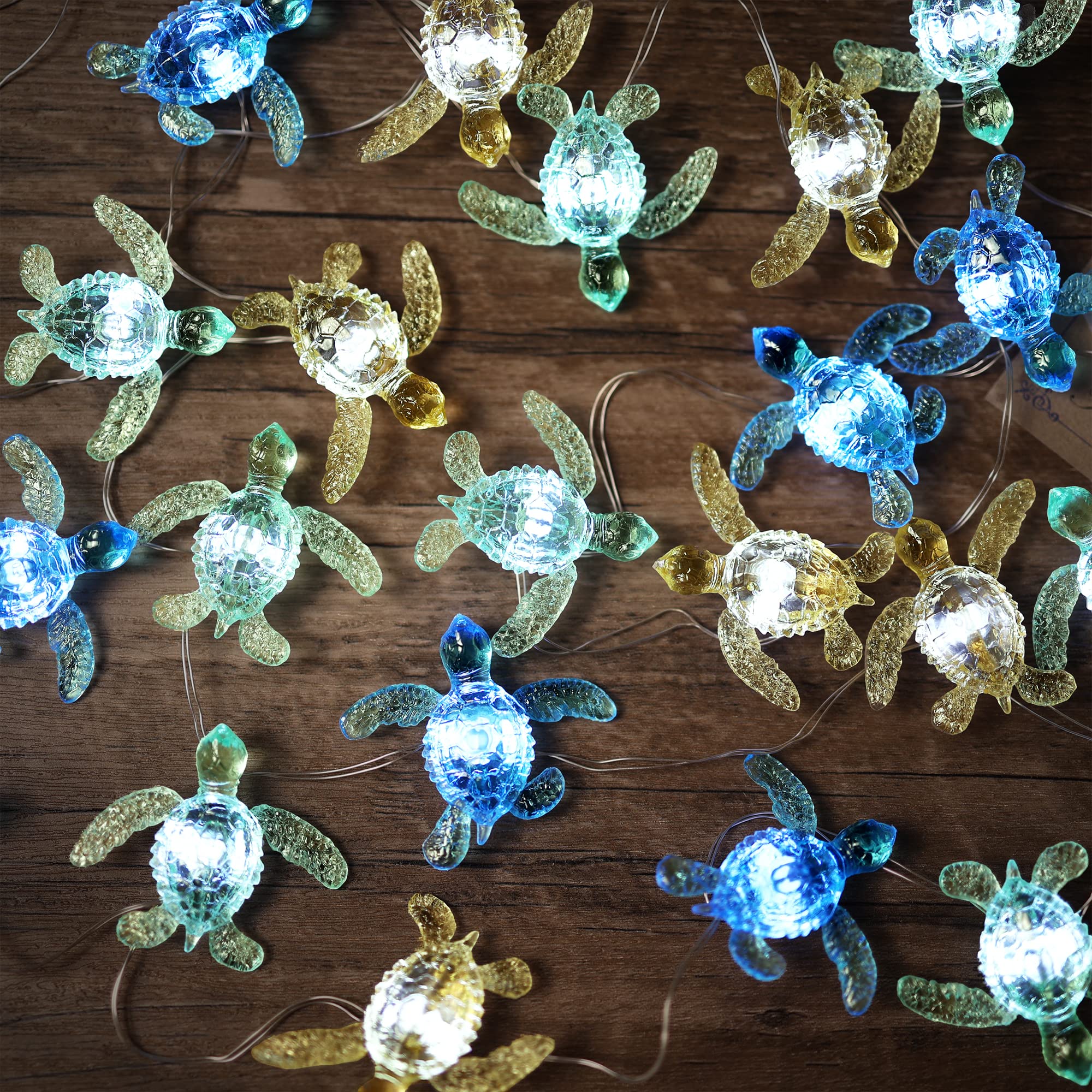 JASHIKA- Sea Turtle Decorative Lights- Ocean Themed String Lights -10ft 30 LEDs-USB Plug-in -Battery Pack - Remote Control -Baby Shower- Bathroom- Christmas -Beach-Party Decor