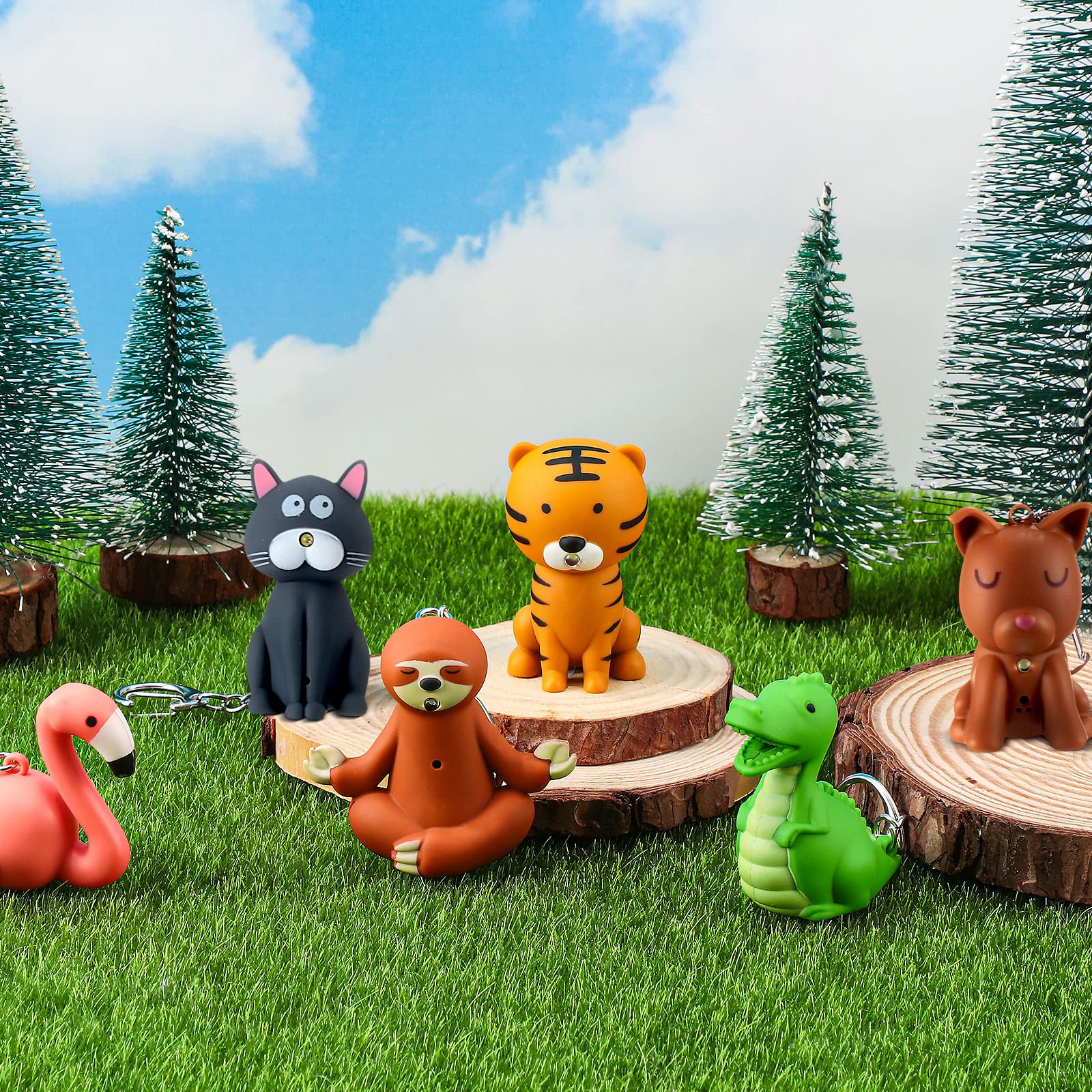 Kenning 6-Pack Nurse Flashlights - Cute Animal Keychain Lights for Nurses, Includes Puppy, Tiger, Flamingo, Sloth & Dinosaur Designs