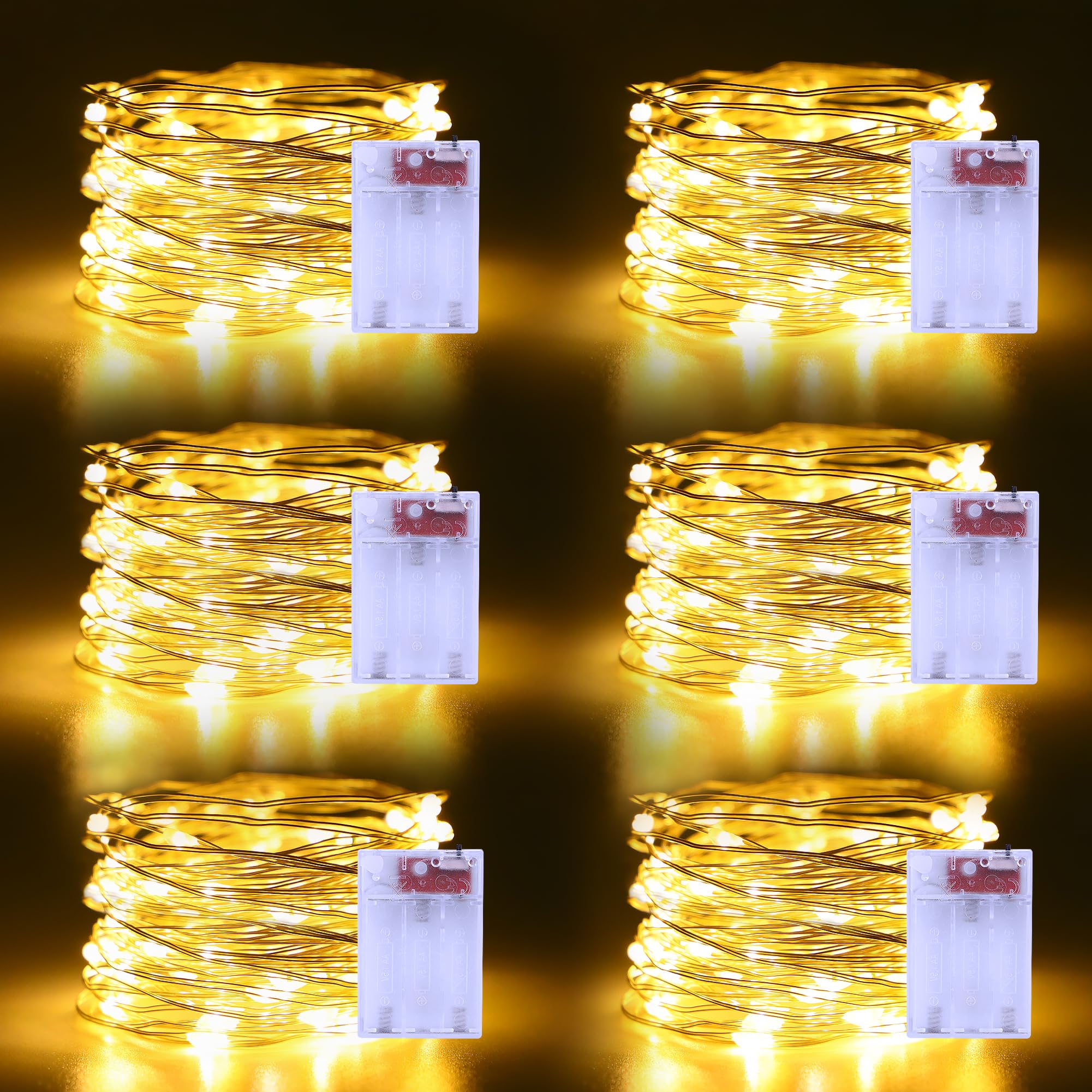 echosari Fairy Lights 6 Pack 16.4Ft 50 LEDs Battery Operated Warm White Copper Wire for Indoor Outdoor Decorations