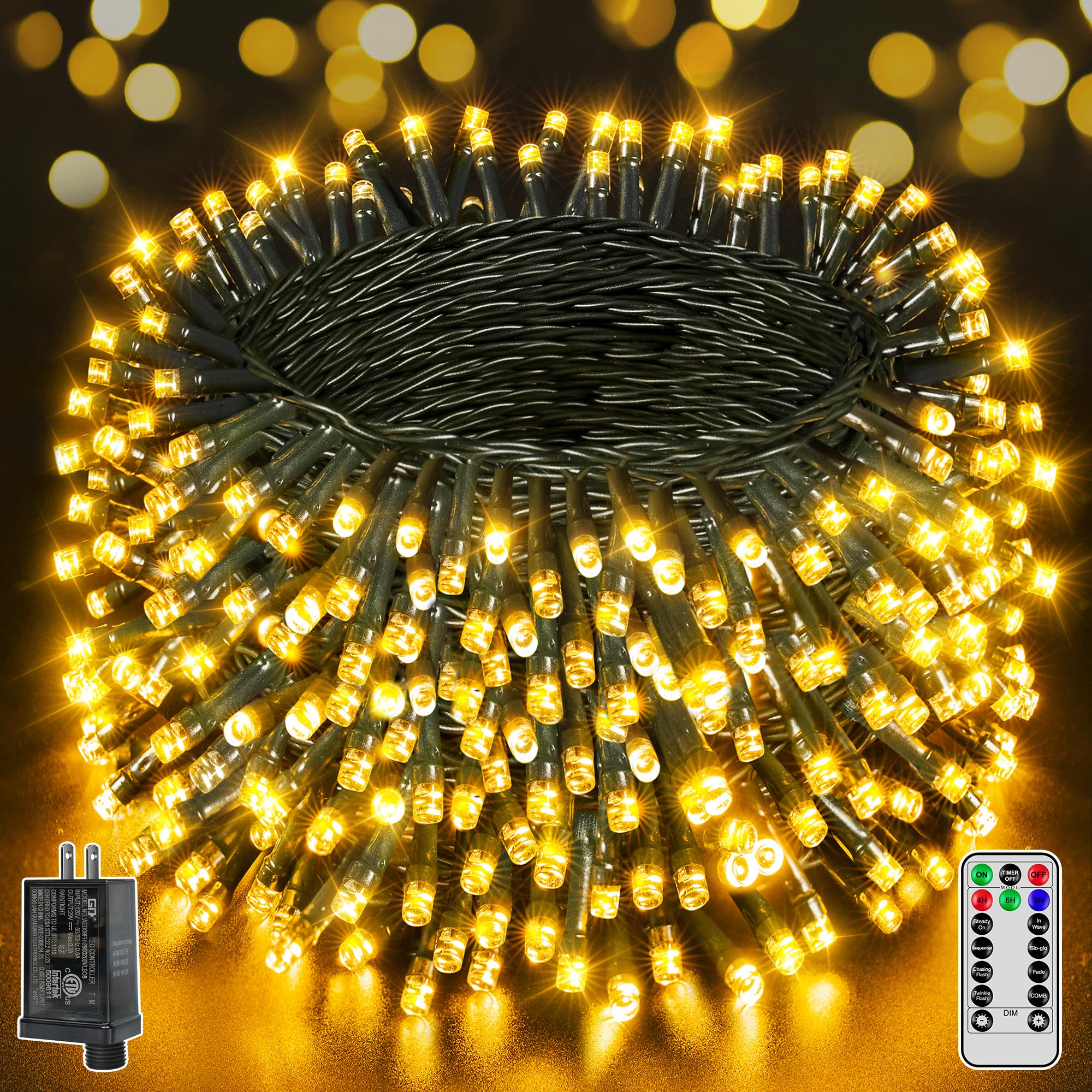 Brightchristmas 1000 Led Waterproof Outdoor String Lights, Warm White, 328 Ft, With Remote & Timer, 8 Dimmable Modes, Model Nya1000A