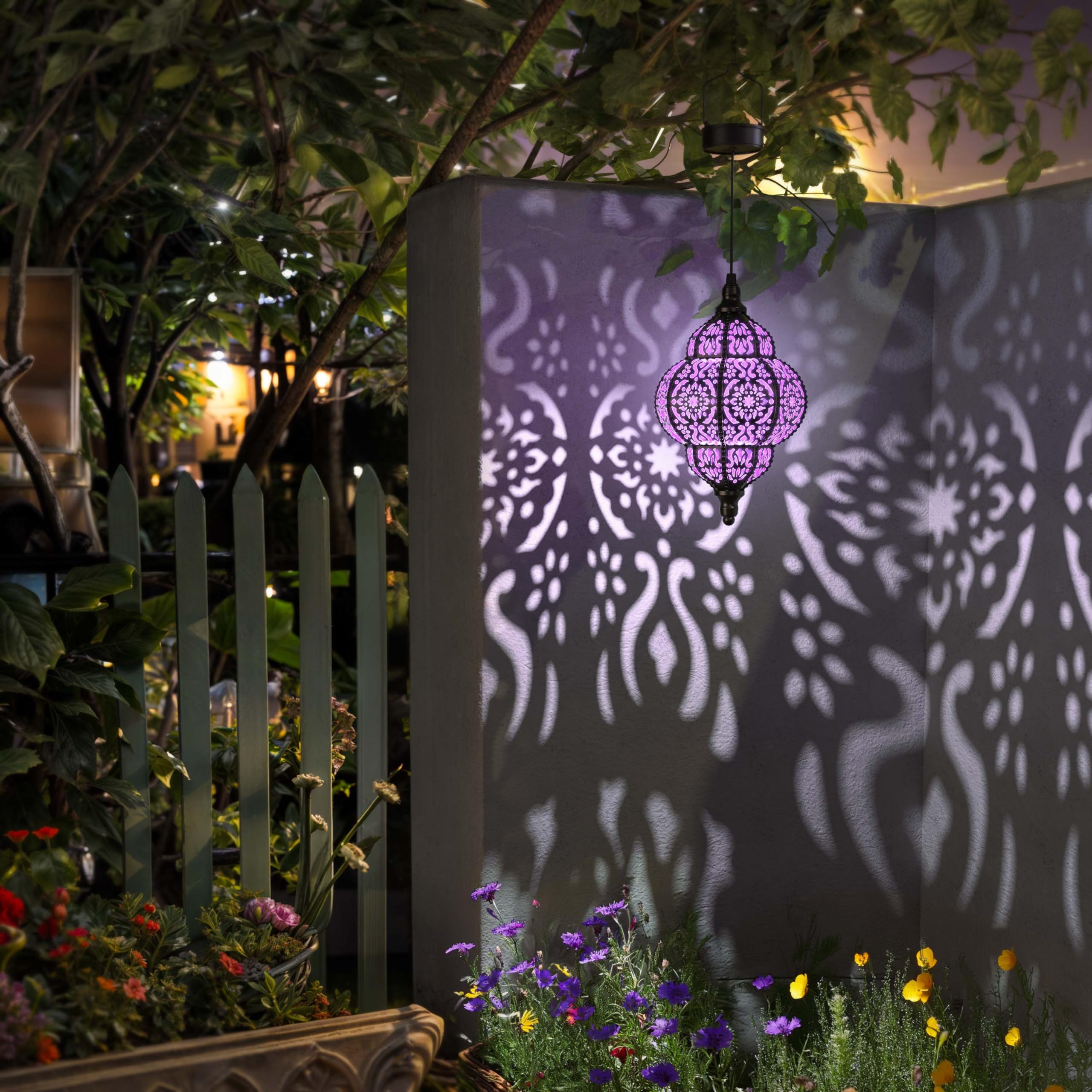 Hapjoy Solar Lantern Outdoor Garden Decor Waterproof Purple Moroccan Light, Model ZB-520