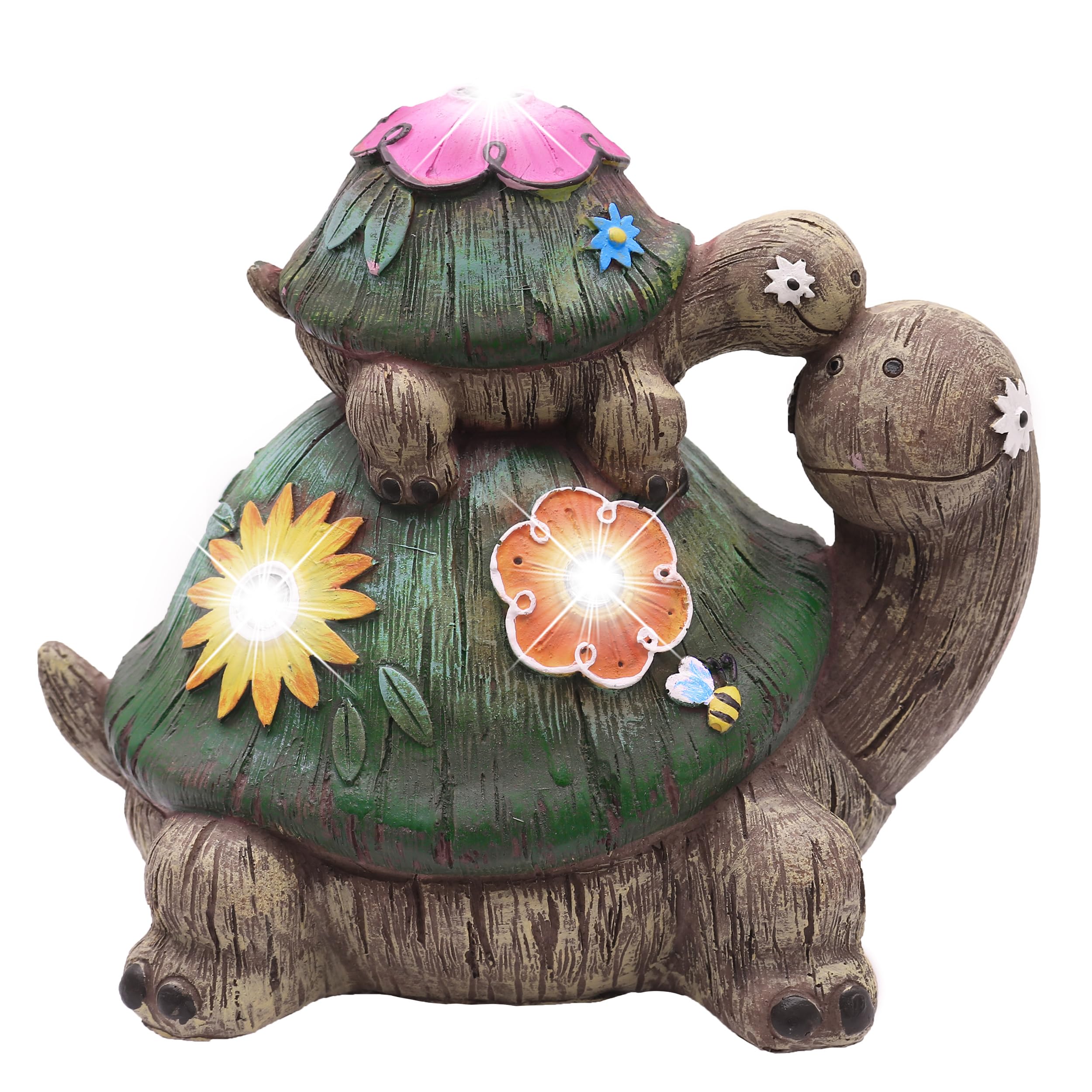 TERESAS COLLECTIONS Turtles Garden Decor, Solar Light, Waterproof Resin Statue, Large, Green, 7in