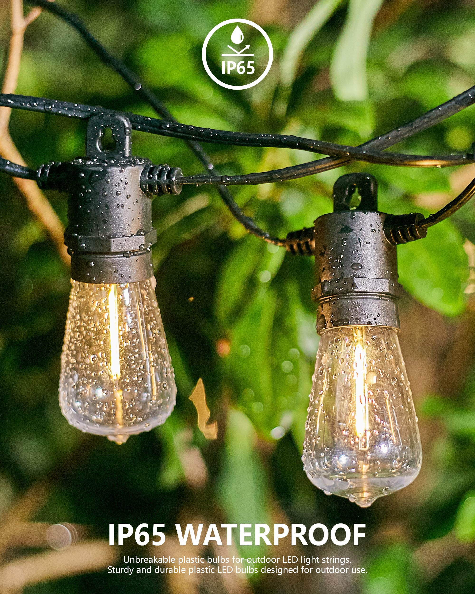 SUFEIMAS Outdoor String Lights - 150FT LED, 45 E26 Sockets, 48 Dimmable Shatterproof Bulbs, 2700K Warm White, Plastic Material