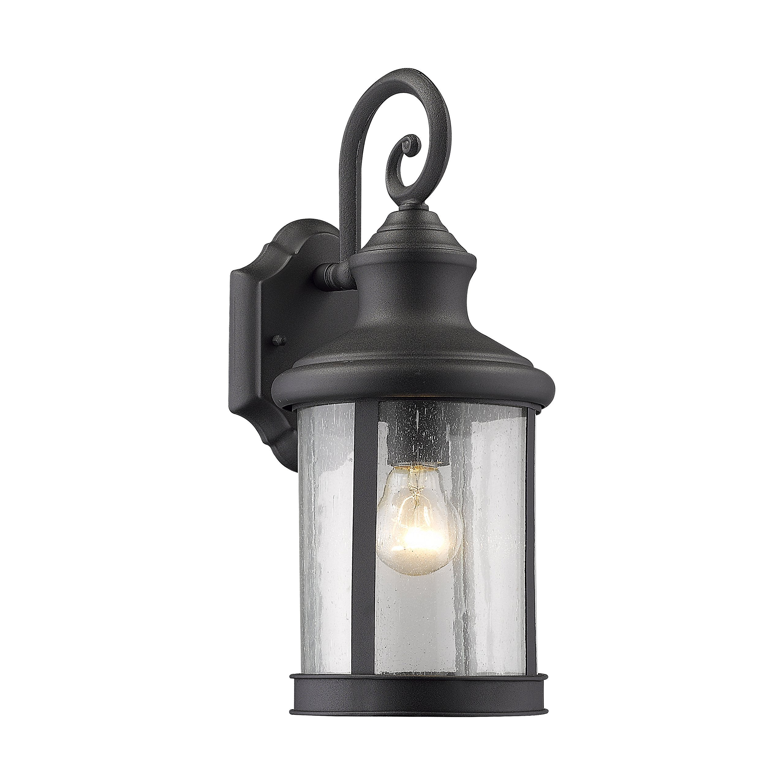 CHLOE Galahad 1 Light Outdoor Wall Sconce, Black, Glass, 16in Height, Model CH22049BK16-OD1