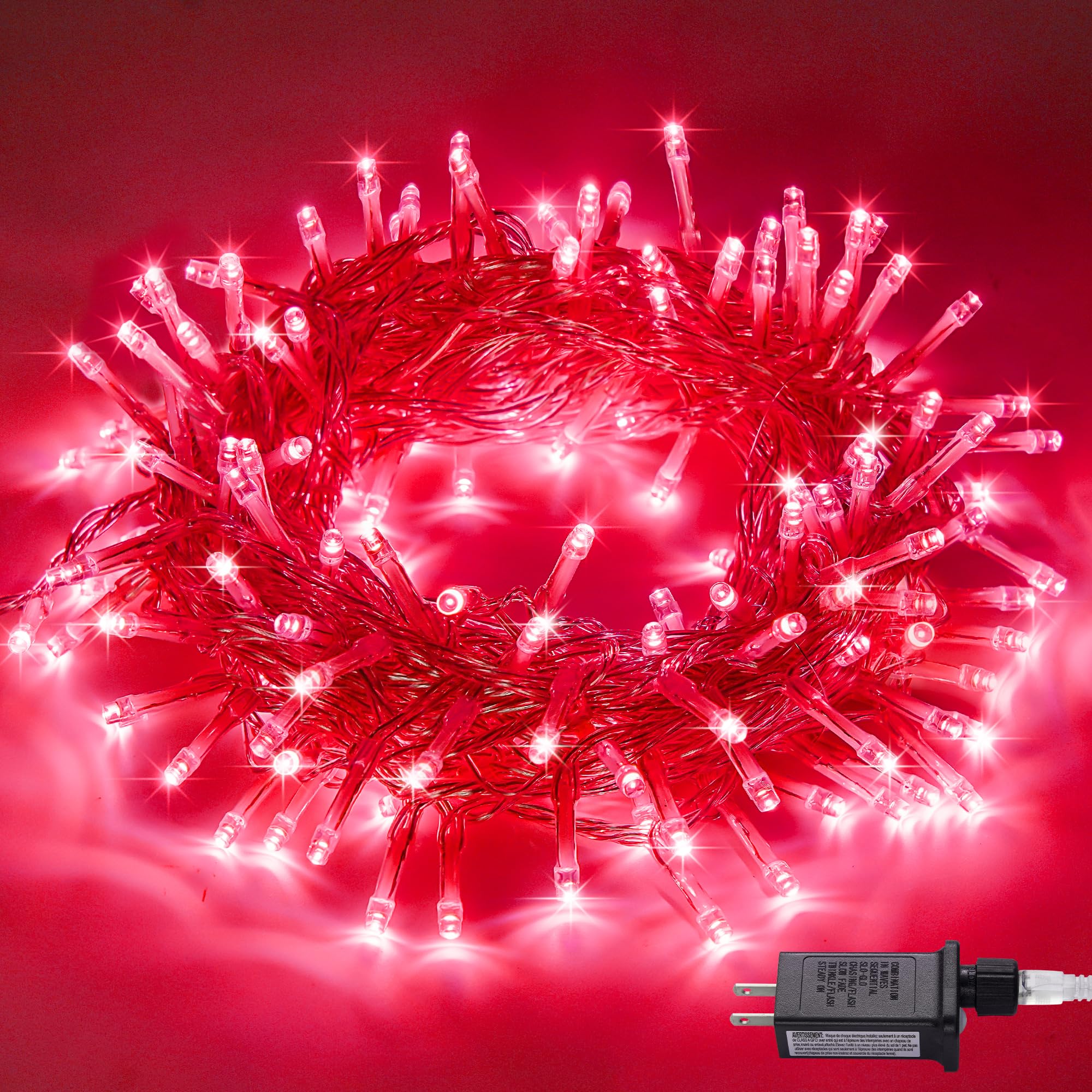 Jmexsuss 33Ft 100 Led Red Lights For Halloween, 8 Modes Red String Lights Plug-In, Clear Wire Red Christmas String Lights Indoor