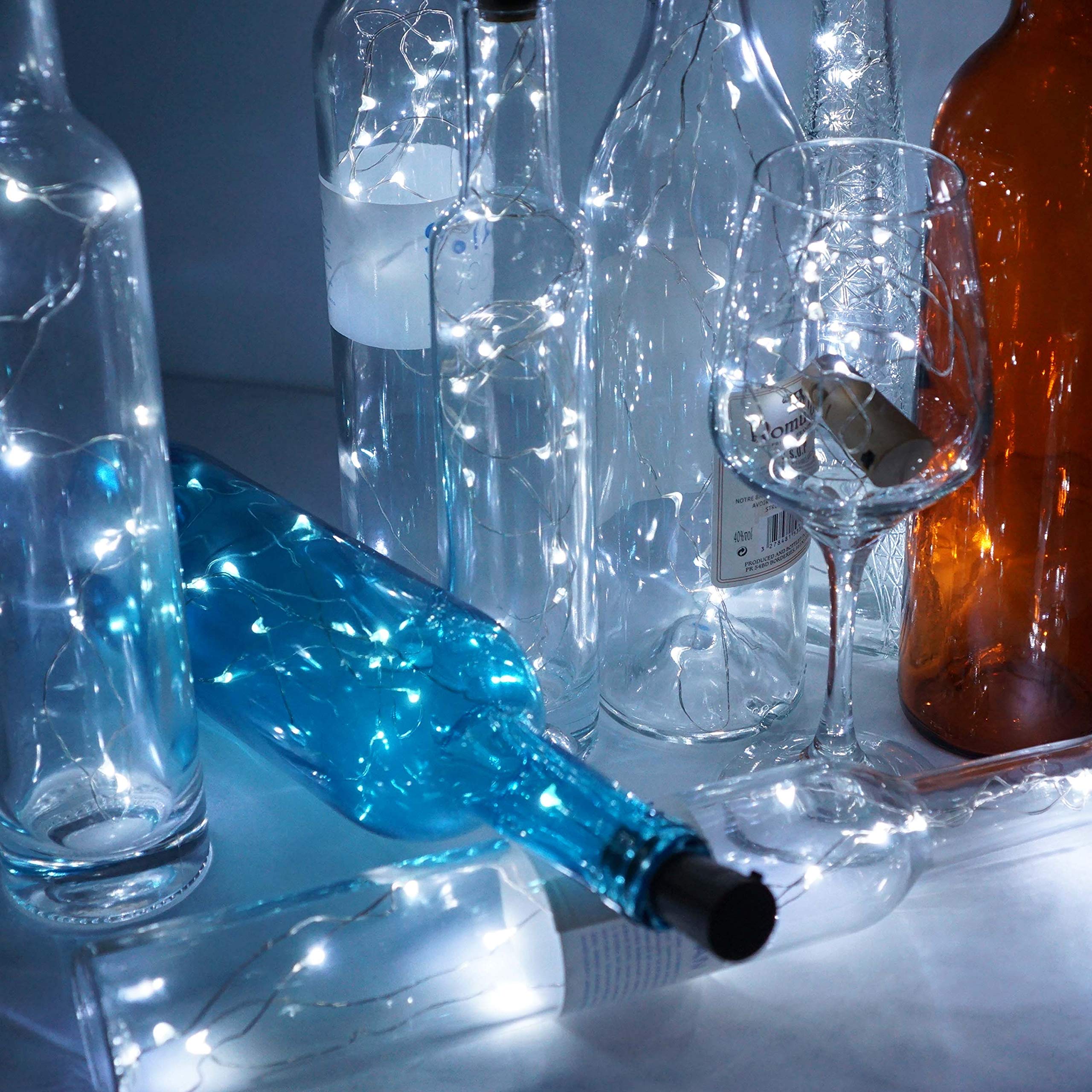 LoveNite Wine Bottle Lights - 20 LED Cork Shape Fairy String Lights, Cool White, Battery Operated, Model 3P-BCL-CW for DIY Decor