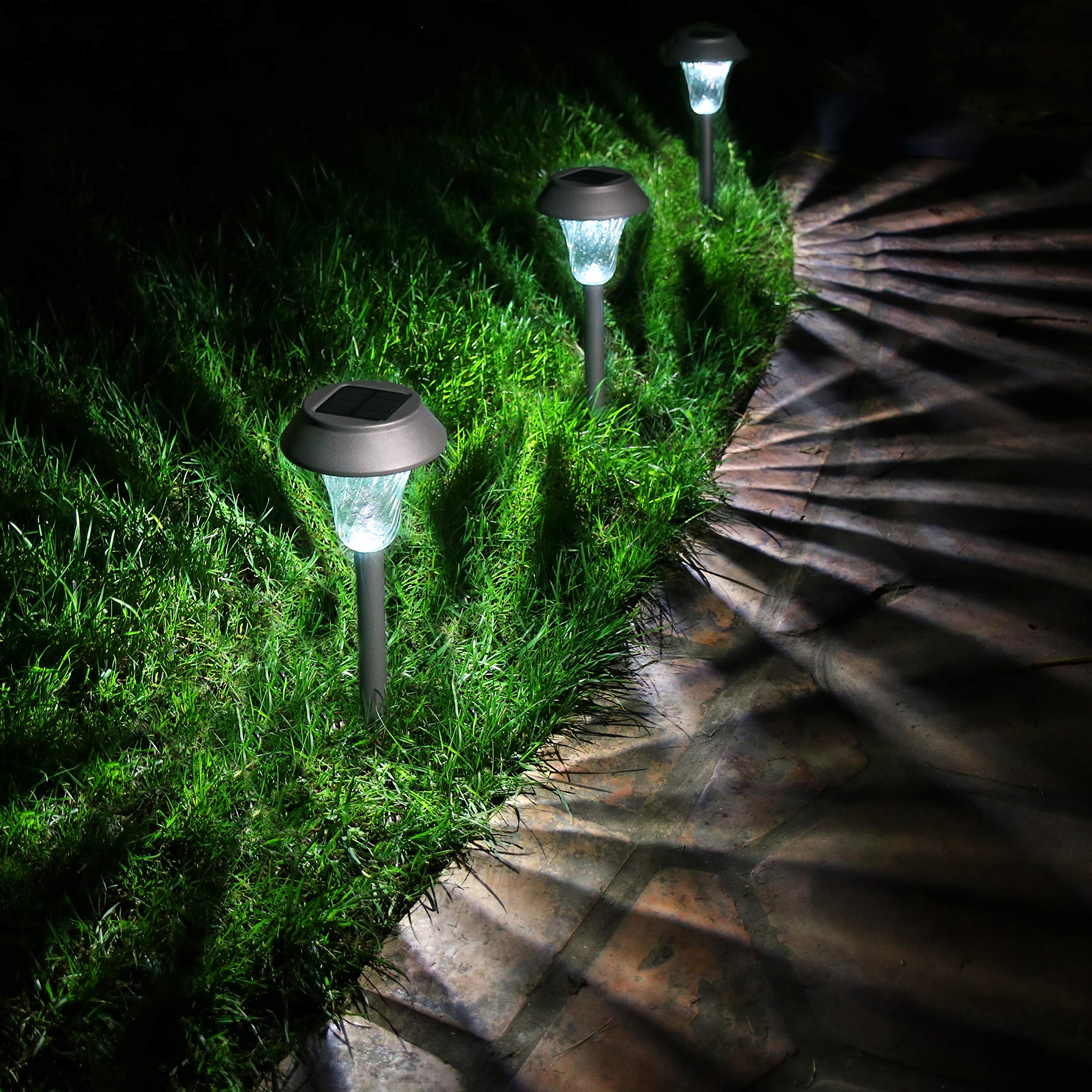 Enchanted Spaces Gray Solar Path Light Set of 6 with Glass Lens and Metal Stake, Extra-Bright LED, Model ES1022
