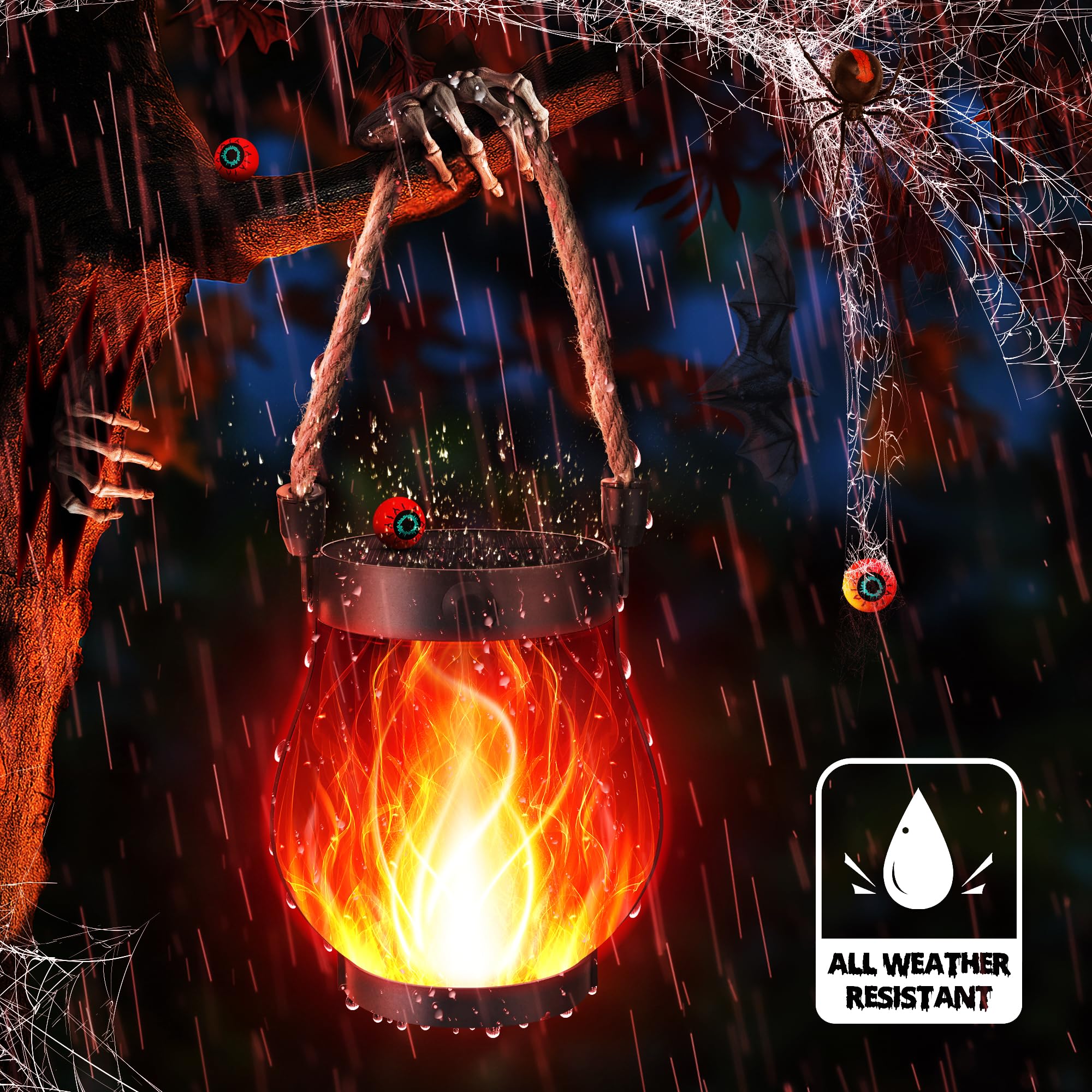 Ibaycon 2 Pack Solar Lanterns Lights  Halloween Flickering Flame Garden Lights With 2 Modes Dual Charging Usb & Solar  Outdoor Waterproof Hanging Lantern For Party Holiday Halloween Decor (Red)