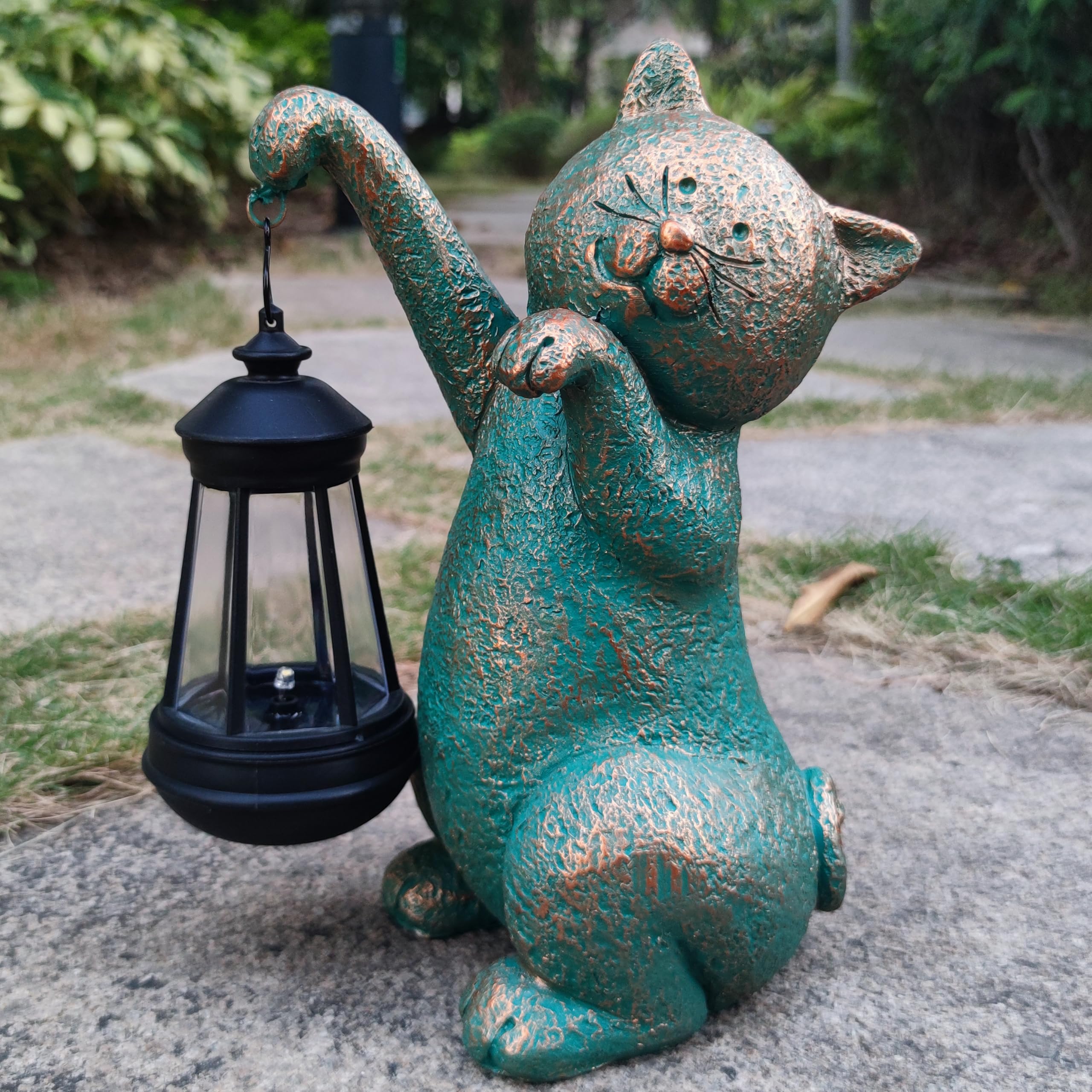 Rctticuu Cat Garden Statue Outdoor D?Cor With Solar Lights Lantern Cat Solar Light Figurines Outside Decorations For Yard Lawn Patio  Balcony  Unique Housewarming Gifts