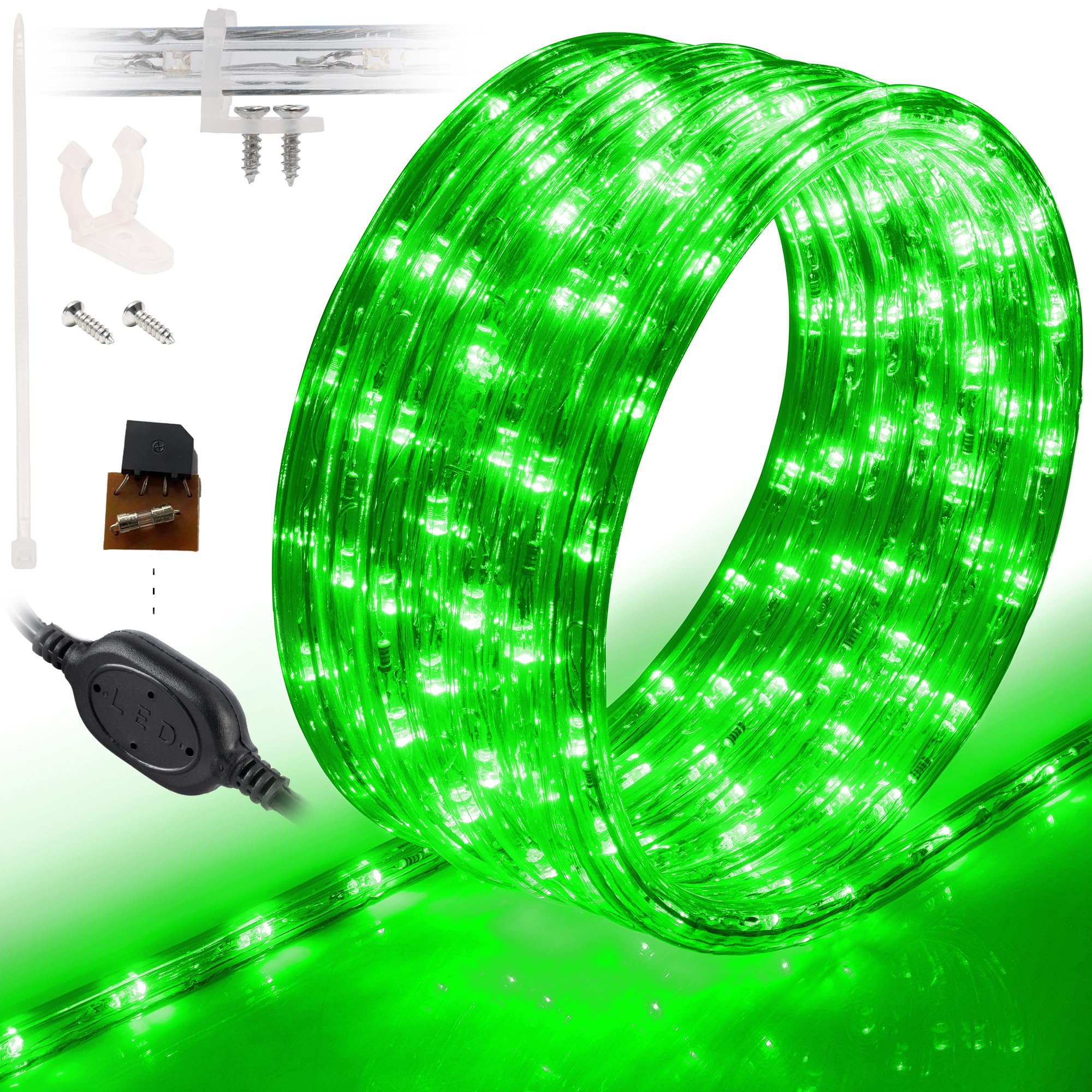 WYZworks LED Rope Lights, 20ft Waterproof Outdoor - Green, Flexible PVC, ETL Certified, Model AM-LEDROPE-GRN-20