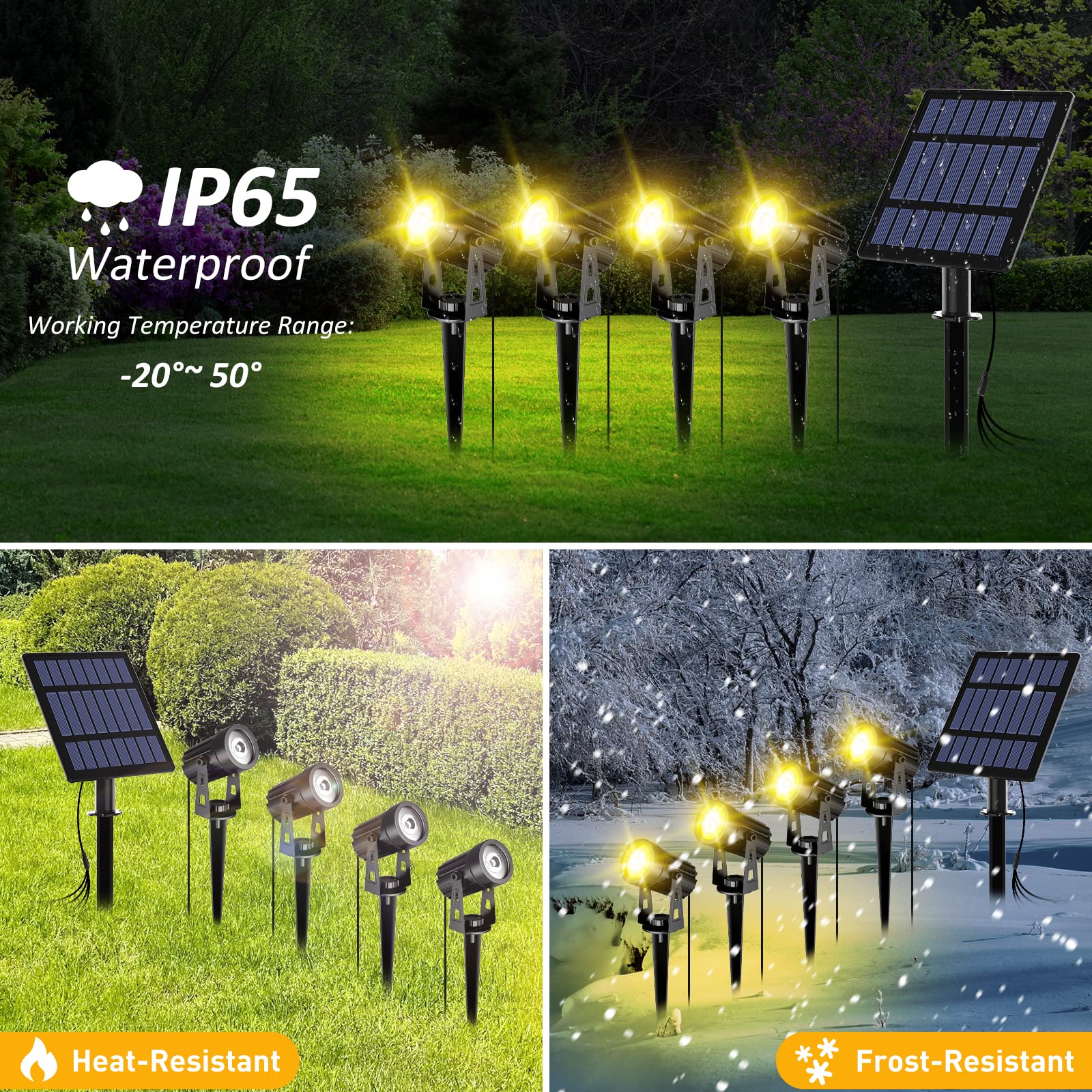 T-Sun Solar Spotlights, 4-In-1 Solar Landscape Spot Lights Outdoor Waterproof Auto On/Off 5W Separate Solar Panel Led Lights, So