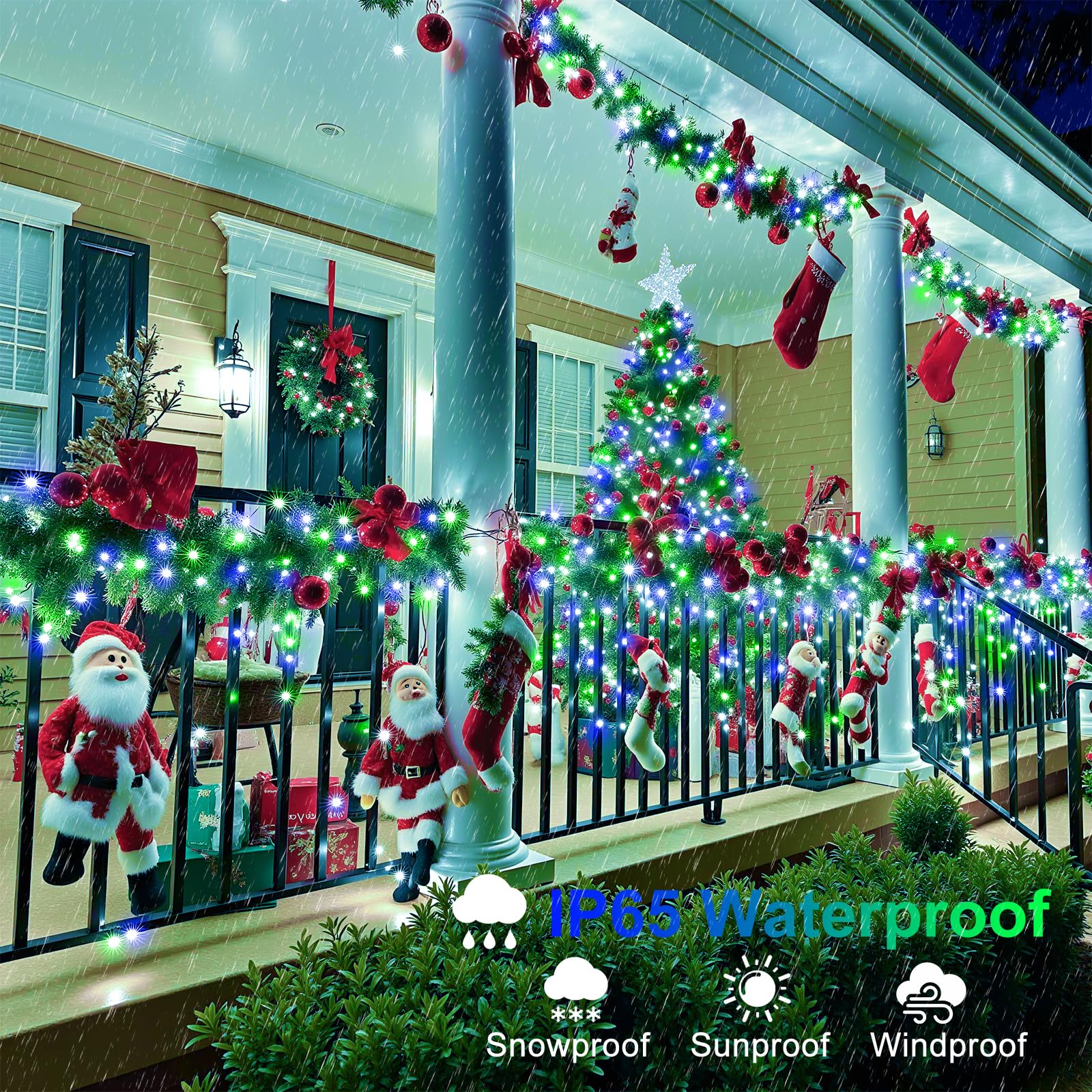 Christmas Lights Outdoor  66Ft 200 Led Christmas Tree Lights With 8 Modes Waterproof  Plug In Connectable String Twinkle Light Green Wire For Tree Patio Party Decorations  Blue Green