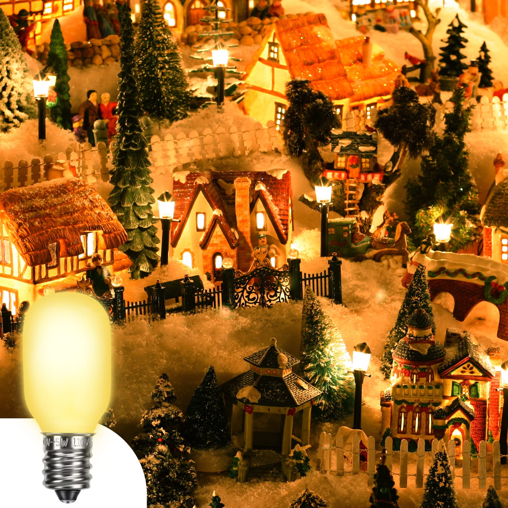 Meonum E12 Candelabra T20 LED Bulbs - 5 Pack, 0.7W Replacement Light for Christmas Village, Tree & Halloween Decor