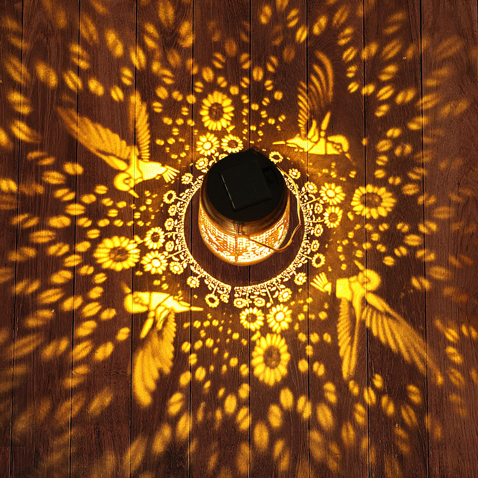 Solar Lanterns Outdoor with Shepherd Hook Waterproof Hummingbird Sunflower Garden Decor, LED Hanging Lights Metal Decor for Yard