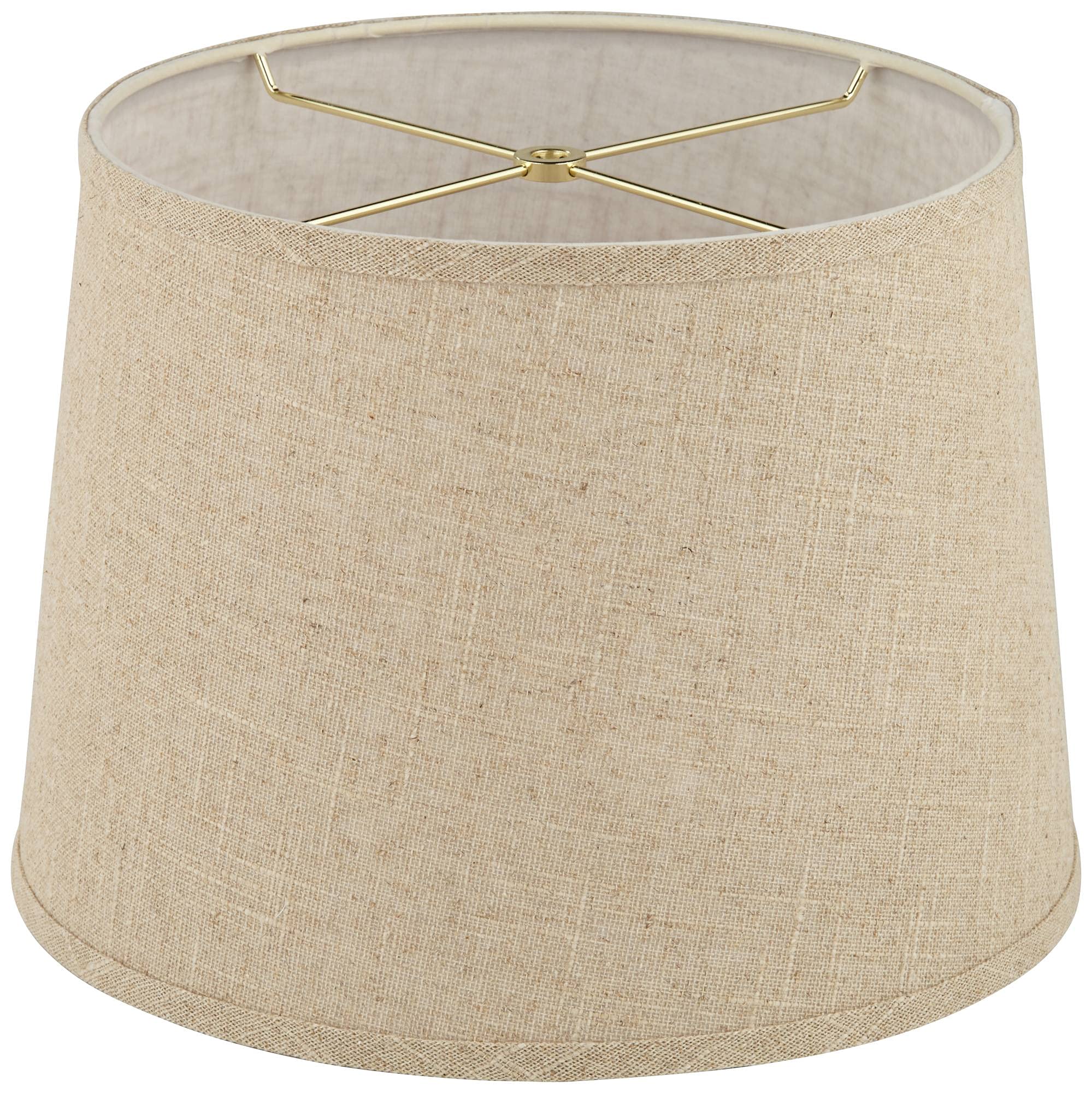 Set Of 2 Hardback Drum Lamp Shades Burlap Linen Medium 11'' Top X 13'' Bottom X 9.5'' High Spider With Replacement Harp And Fini