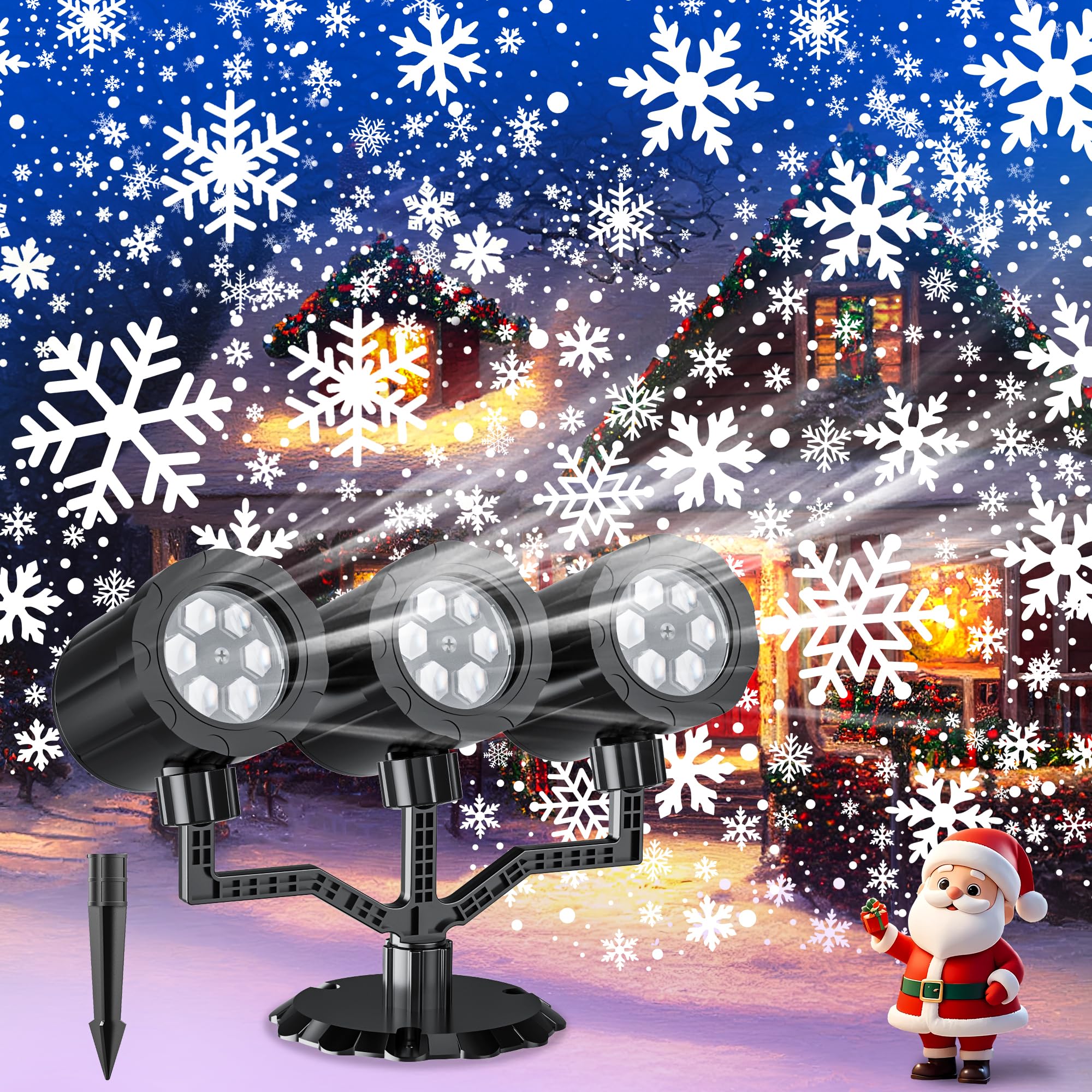 Christmas Projector Lights Outdoor  Gusodor Upgraded Snowflake Projector Ip65 Waterproof Led Snow Projection Lights For Indoor Outdoor Christmas Decoration  Holiday  Yard Decor-Three-Head A