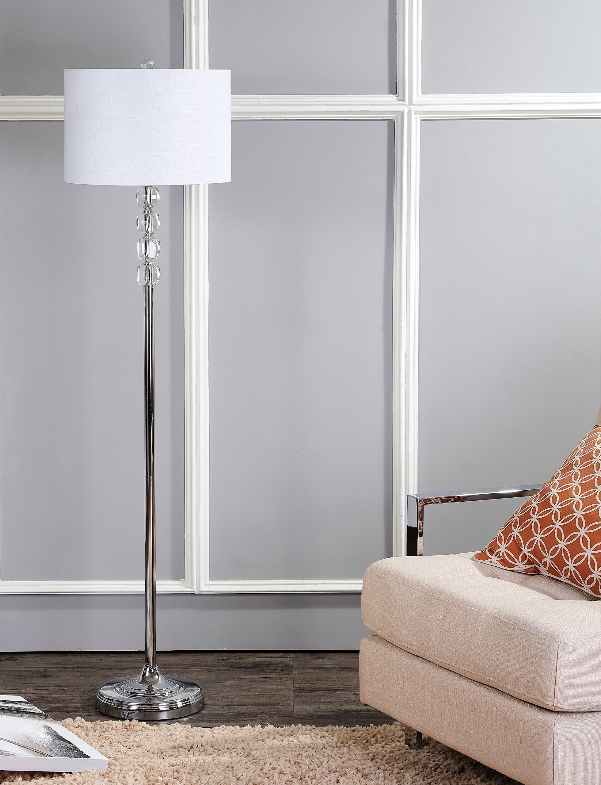 JONATHAN Y LED Floor Lamp, Crystal/Metal, Model JYL2028A, 59.5in, Clear/Chrome, Contemporary Glam for Living Room, Bedroom, Office