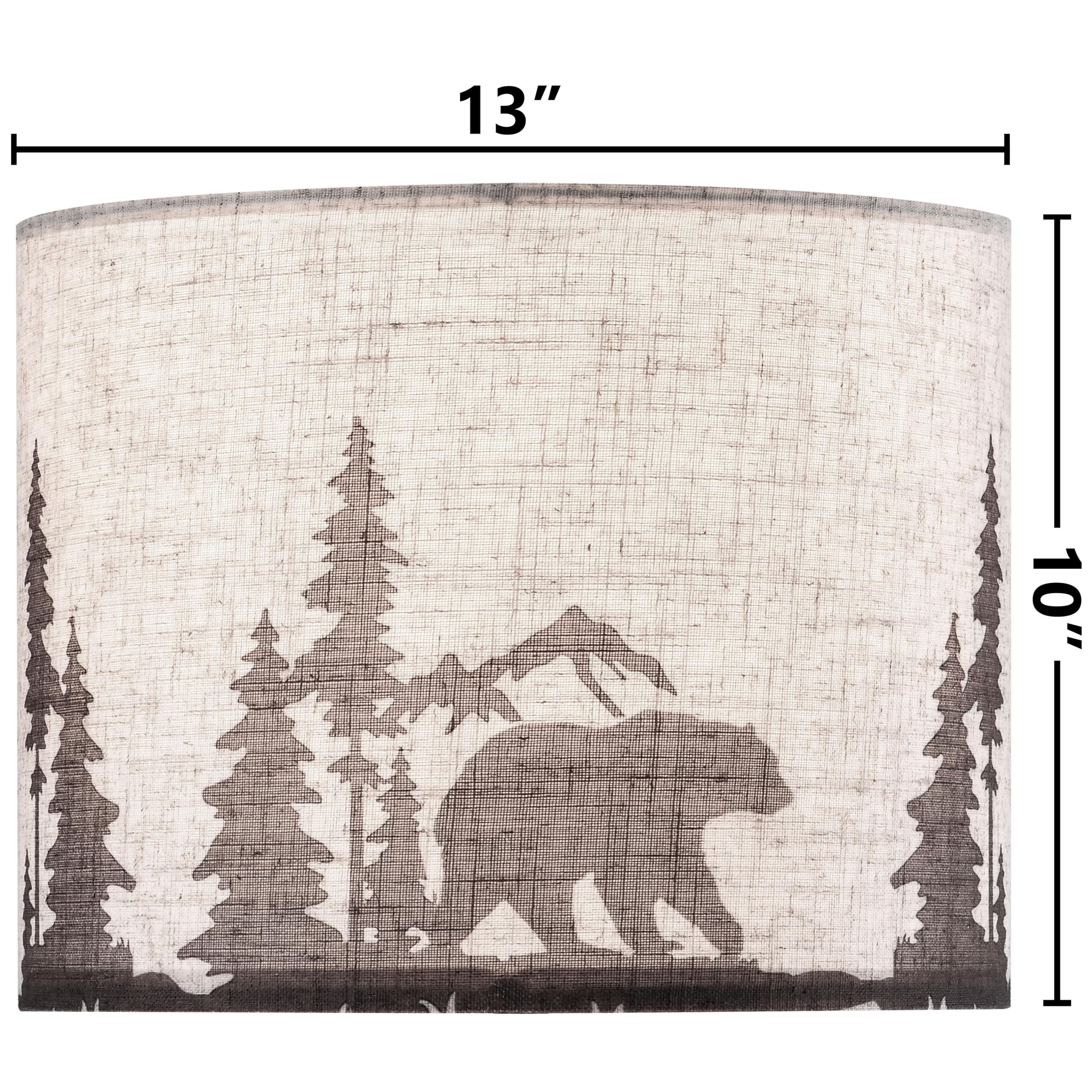 Go&So Drum Lampshades Set Of 2 Medium Beige Bear & Deer Lamp Shades For Table Lamps -13" Top X 13" Bottom X 10" High (Spider) Vintage Replacement Lampshade Printed Natural Linen Required Assembly