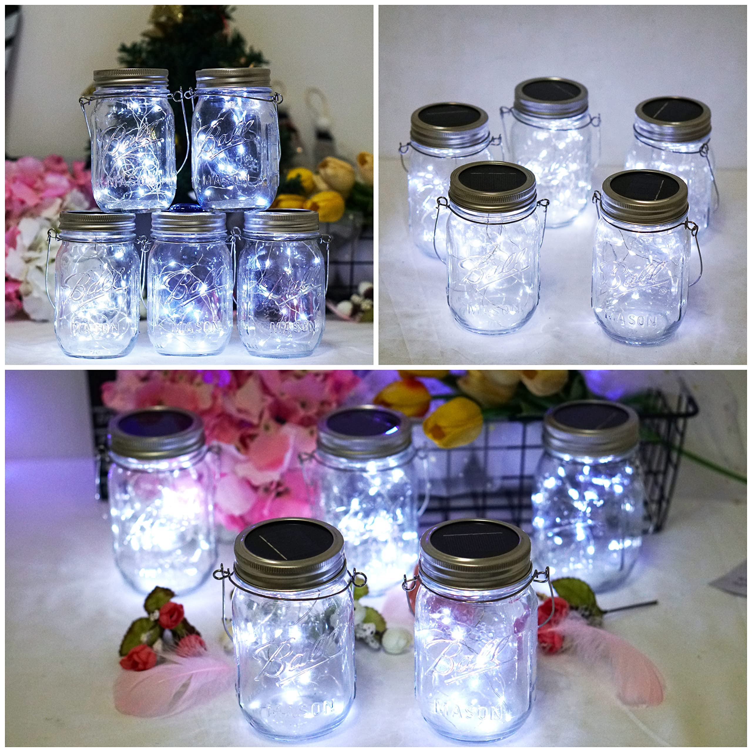 Smilingtown Solar Mason Jar Light Lids, 10 Pack 20 Led Fairy Lights, Waterproof Cool White