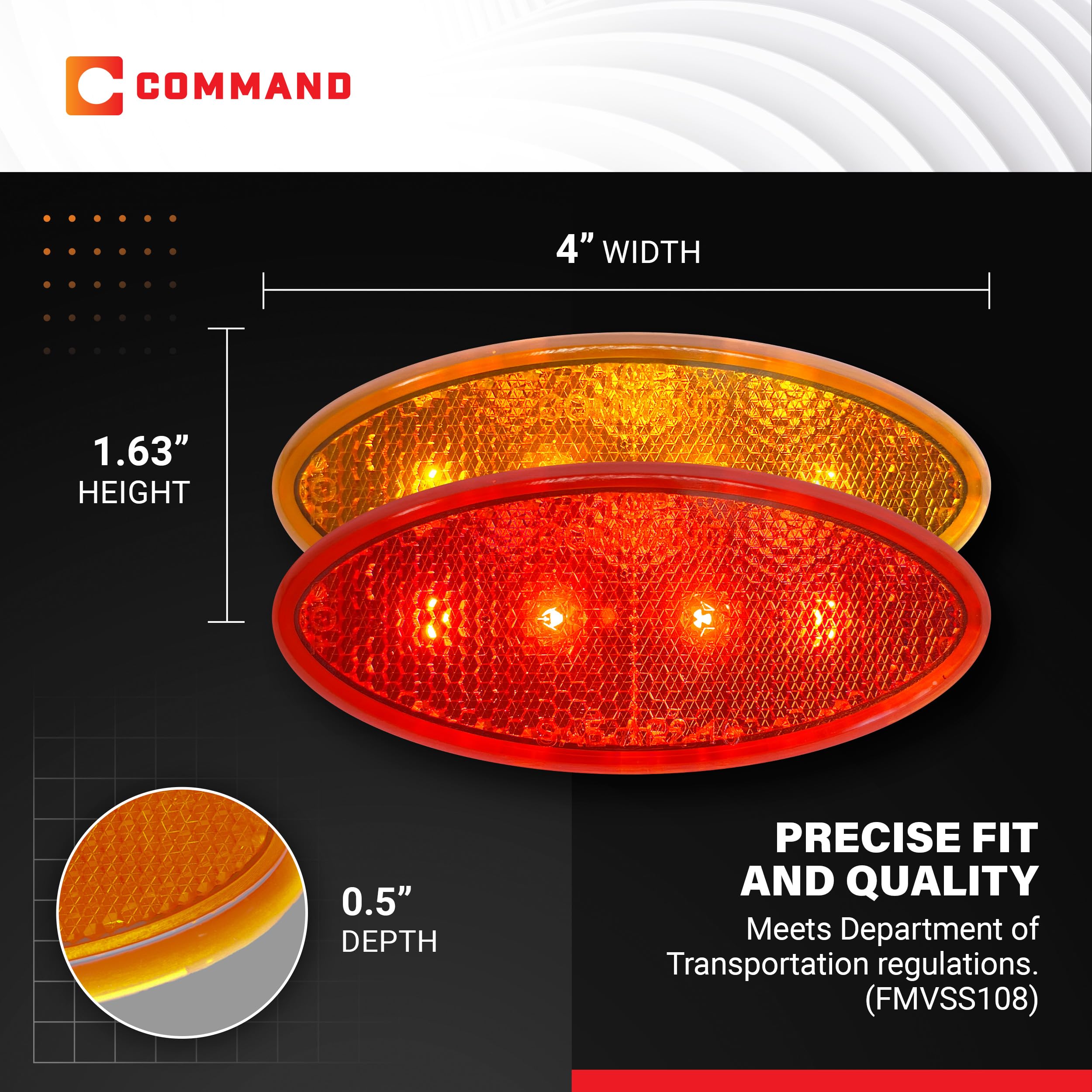 Command Electronics 12V LED RV & Trailer Clearance Light - Surface Mount, Amber & Red, Polycarbonate, 4-Pack