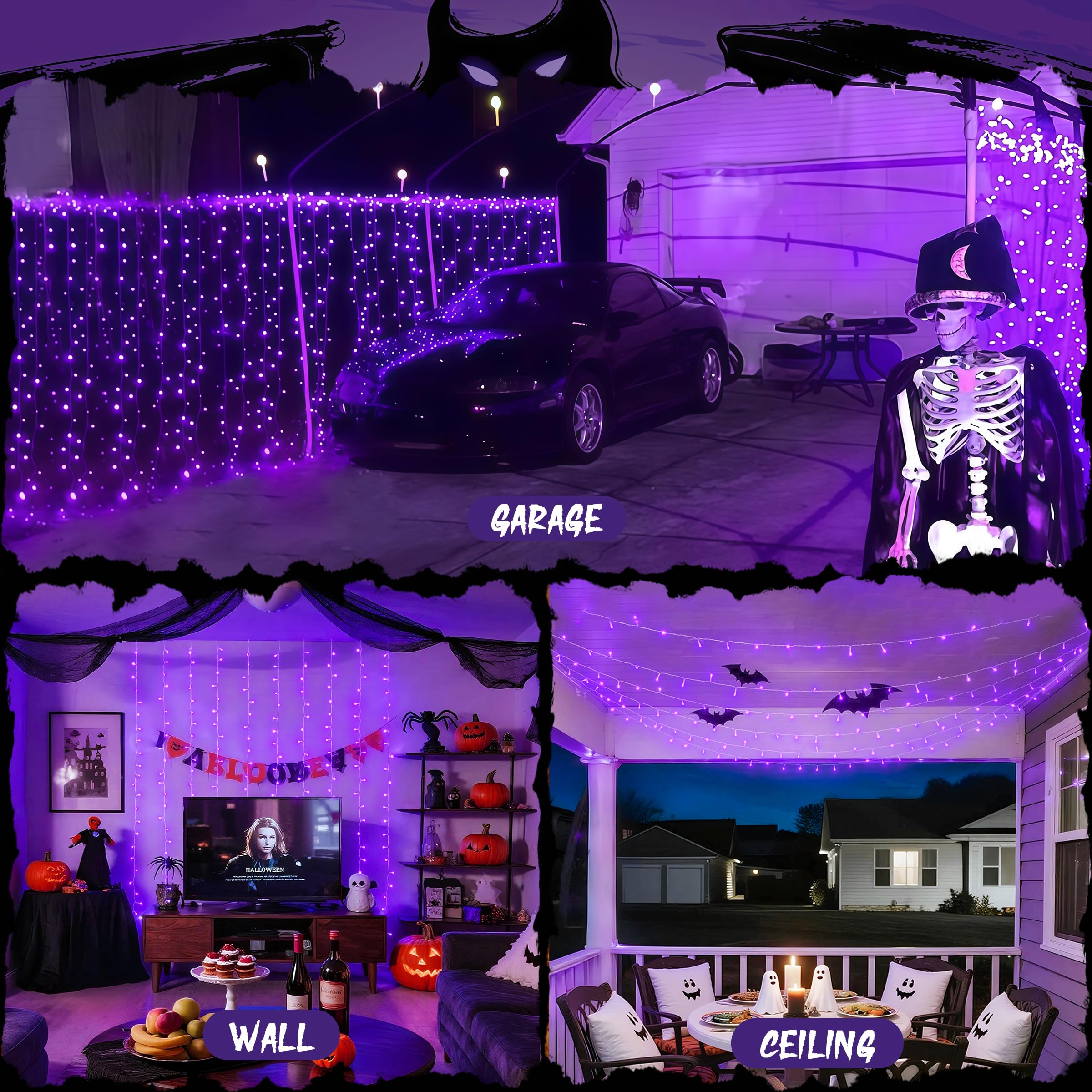 JMEXSUSS 300LED Purple Christmas Curtain Lights, 8 Modes, Remote Control, Plug-in, Ideal for Bedroom, Wall, Party Decorations