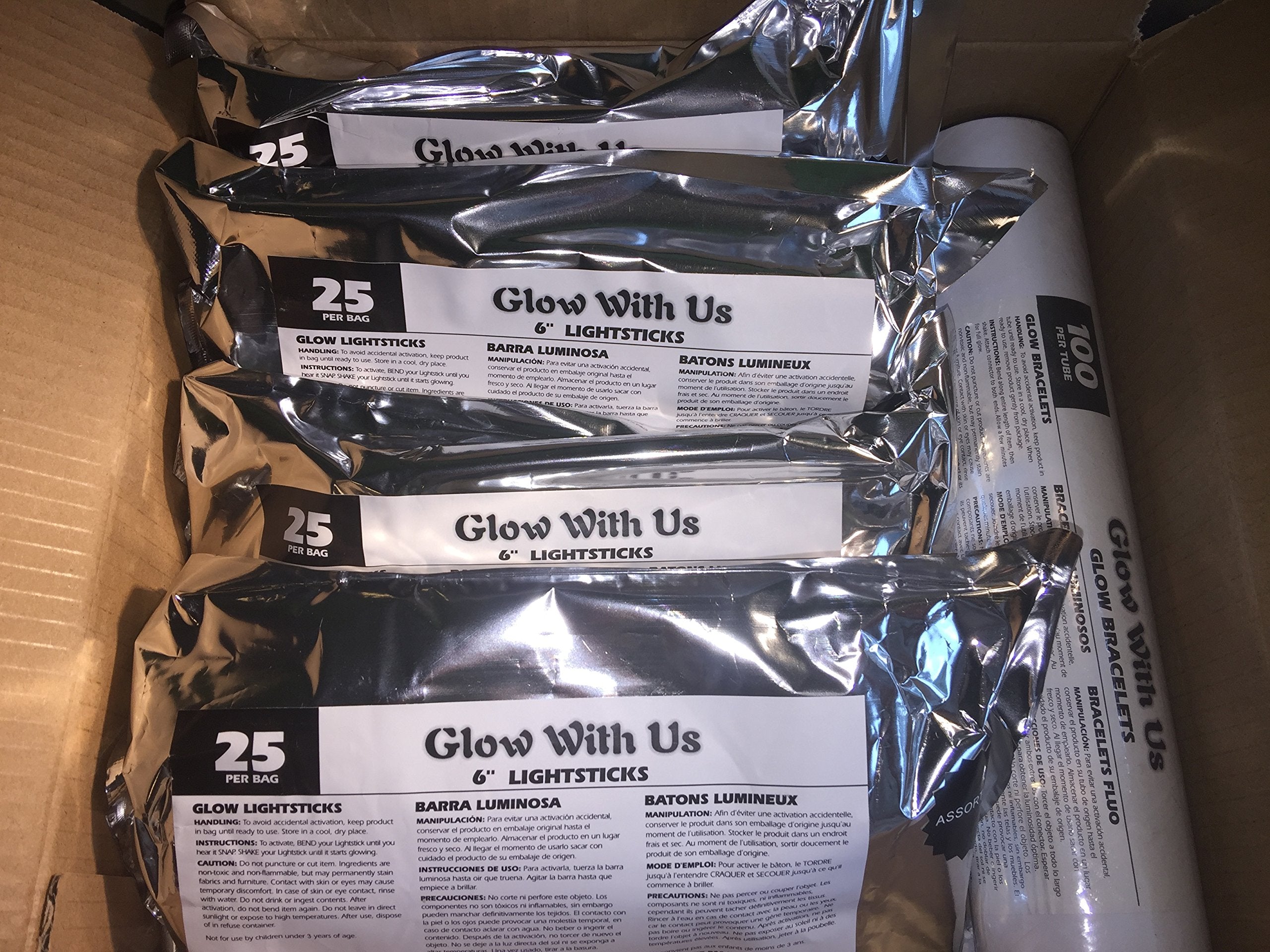 Glow Sticks Bulk Wholesale, 100 6” Industrial Grade Light Sticks. Assorted Bright Colors, Glow 12-14 Hrs, Safety Glow Stick With 3-Year Shelf Life, Glowwithus Brand