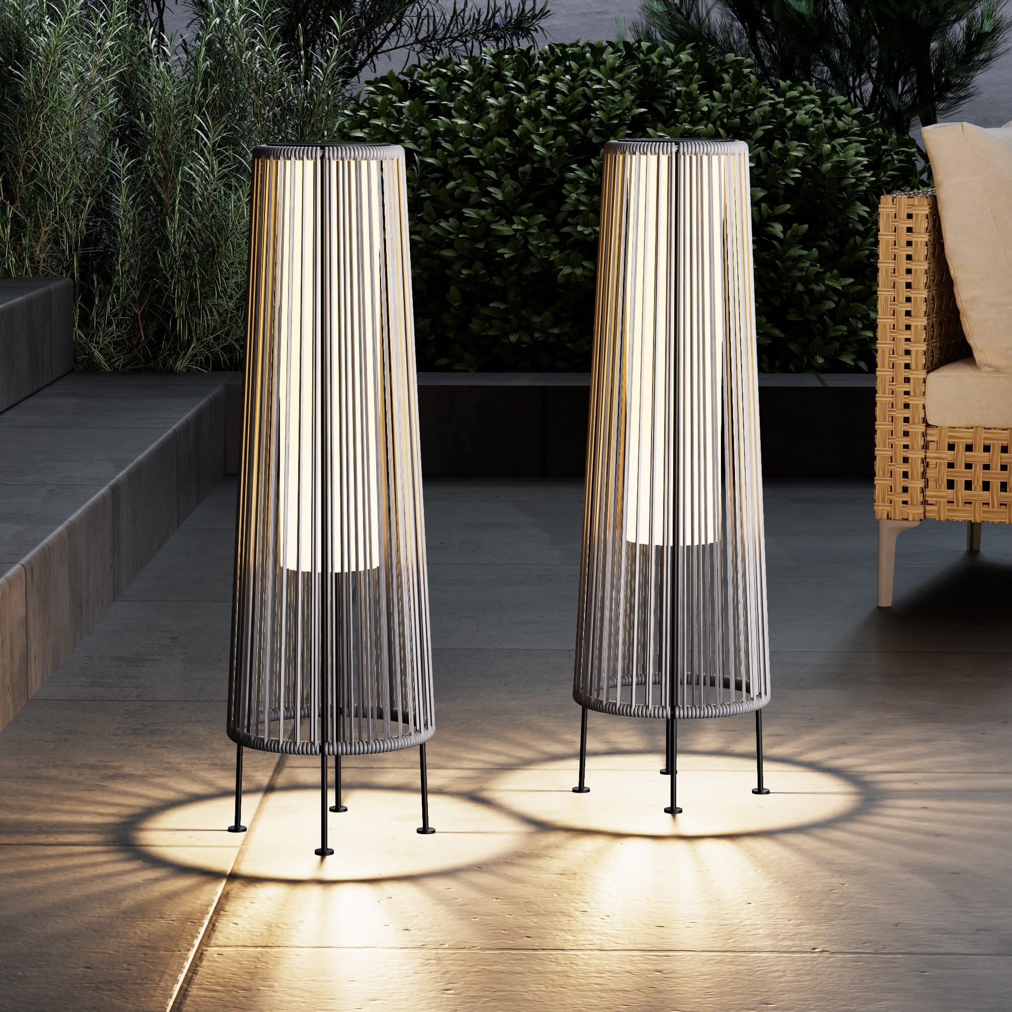 Grand patio Solar Floor Lamp 2-Pack, Waterproof Wicker Outdoor Light, Gray