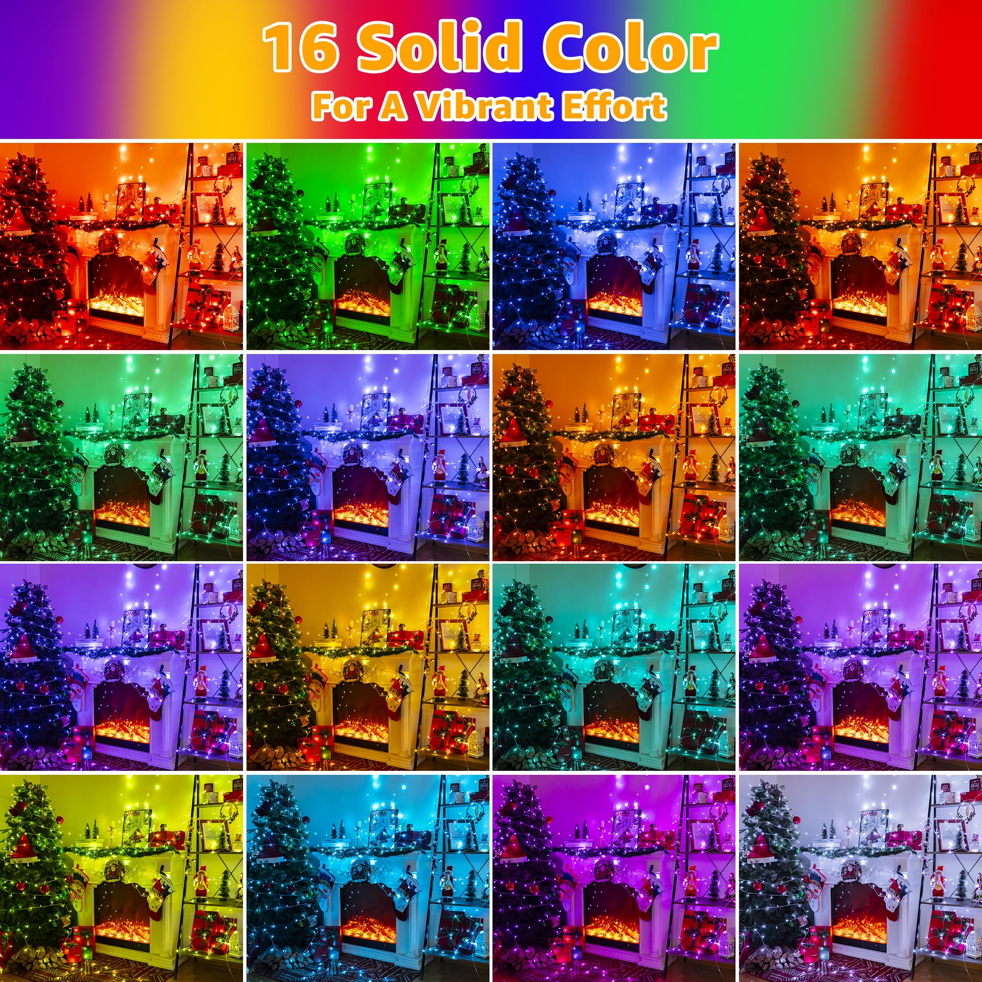 Ollny RGB Christmas Lights 200 LEDs, 66 FT, Clear Wire, 130 Modes, Remote & Timer, Waterproof, Model NYA0200D