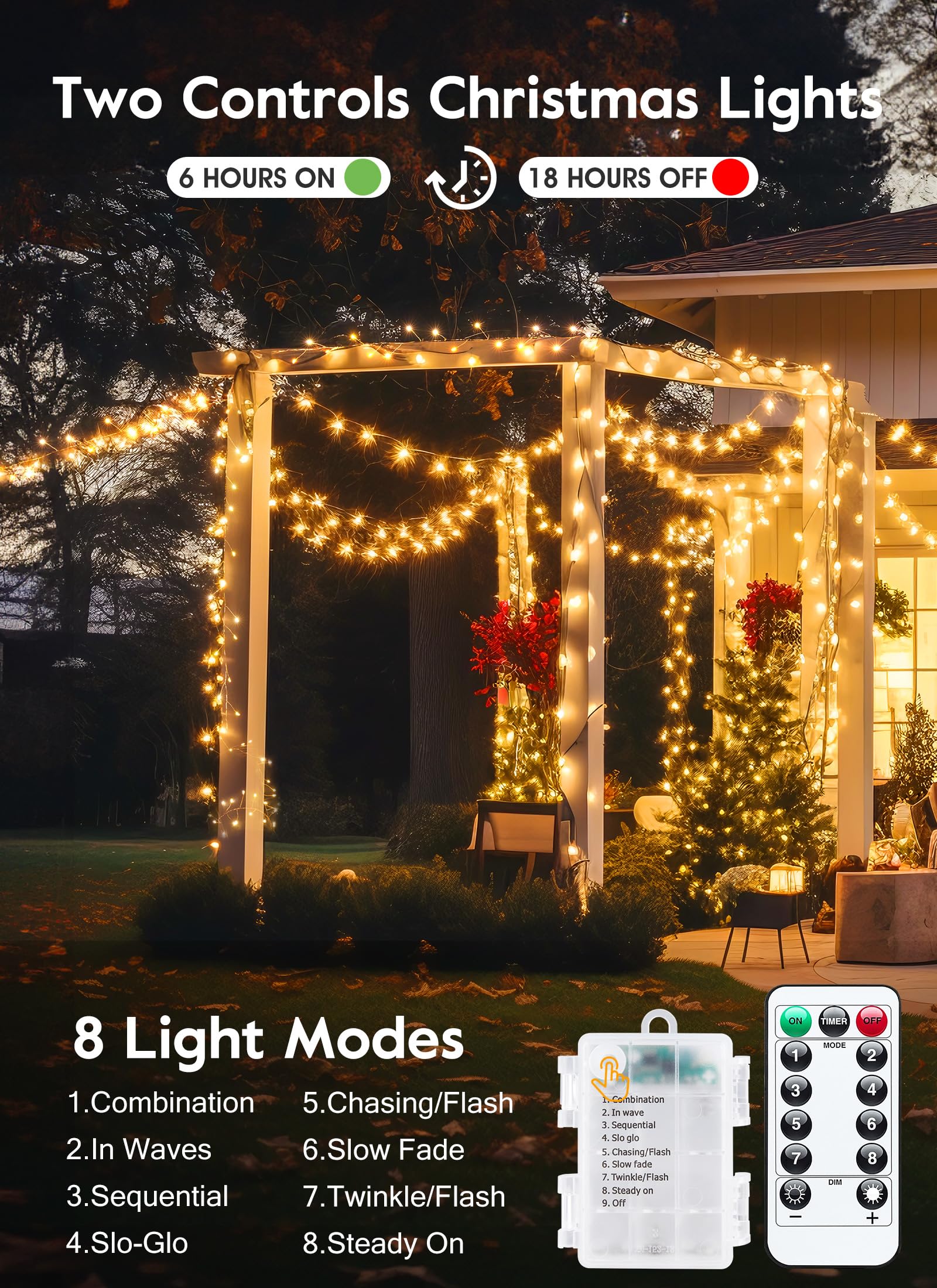 Outdoor Fairy Lights Battery Operated, 4 Pack Twinkle String Light With Remote, 5 Feet 60 Led Firecracker Starry Light For Diy Wreath Home Wedding Party Bedroom Mason Jar Holiday Christmas, Warm White
