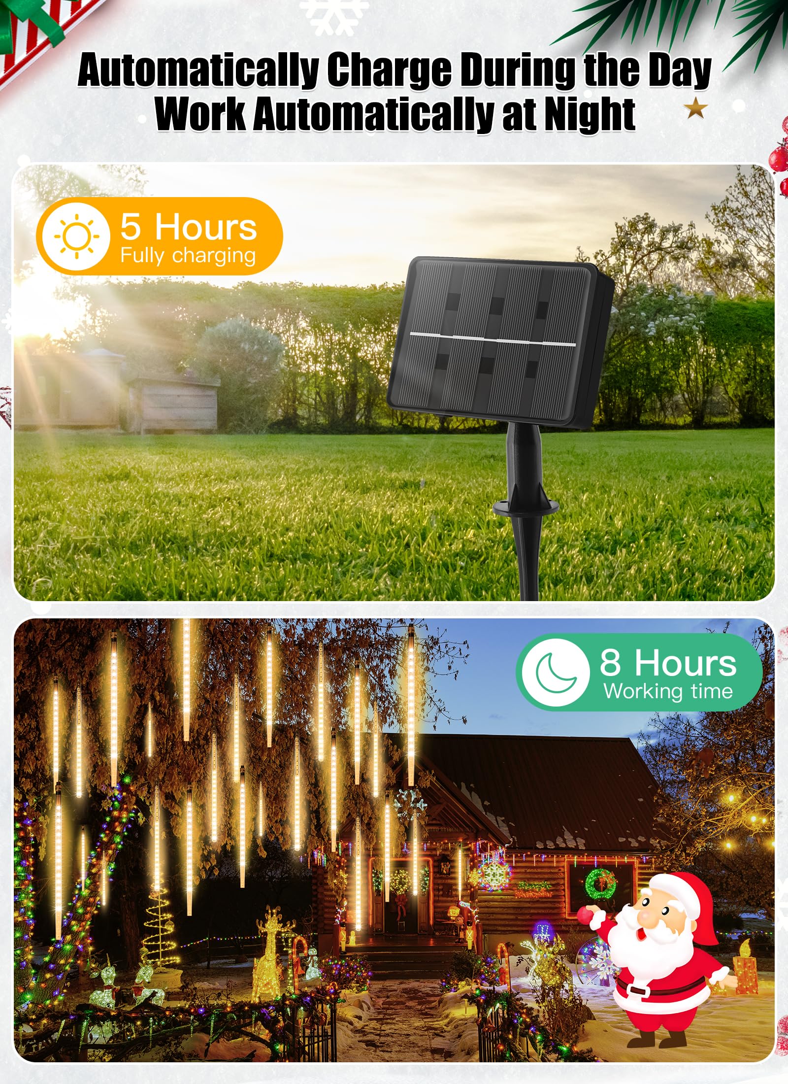 Solar Meteor Shower Lights 20 Tubes 16 Inch 720 Led Solar Christmas Lights Outdoor Waterproof, Snow Cascading String Lights For