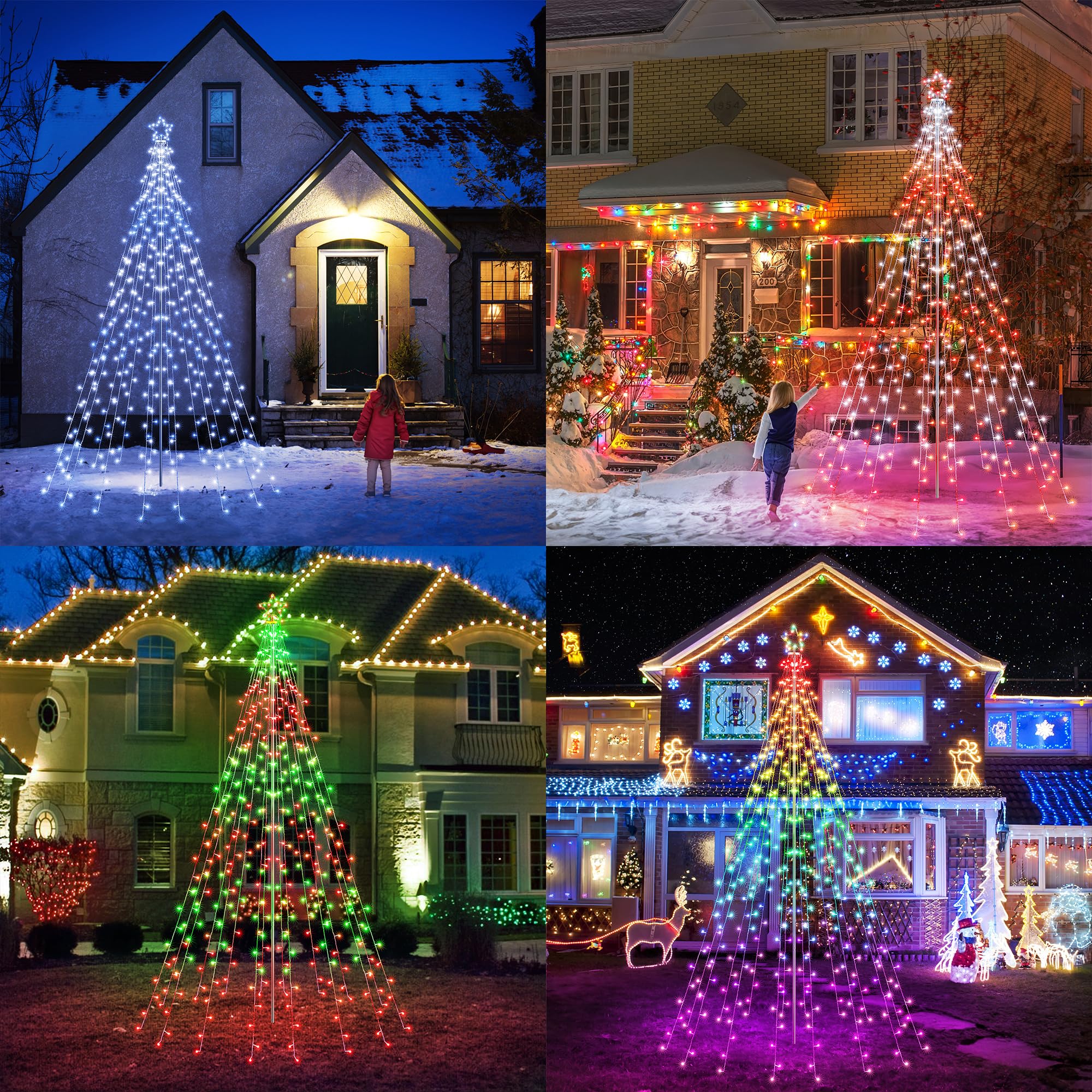 Flacchi Outdoor Star String Lights - 10FT RGB Waterproof Pole Set with Remote, Timer & Multiple Modes (Model: SSL0408-C-D-29V)
