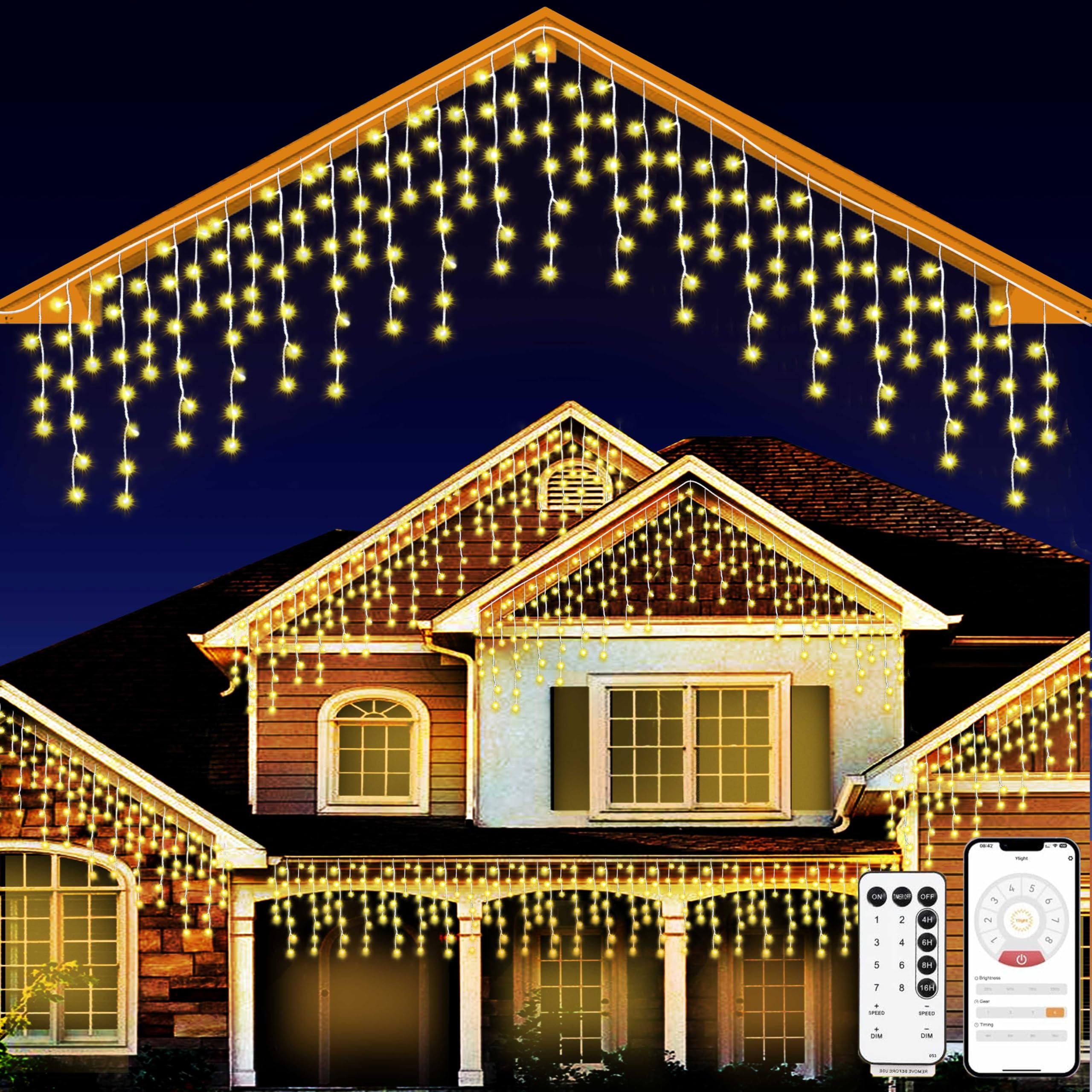 SOSHOT Christmas String Lights - 640 LED, 49FT, 8 Modes, Remote Control, Waterproof, Warm White