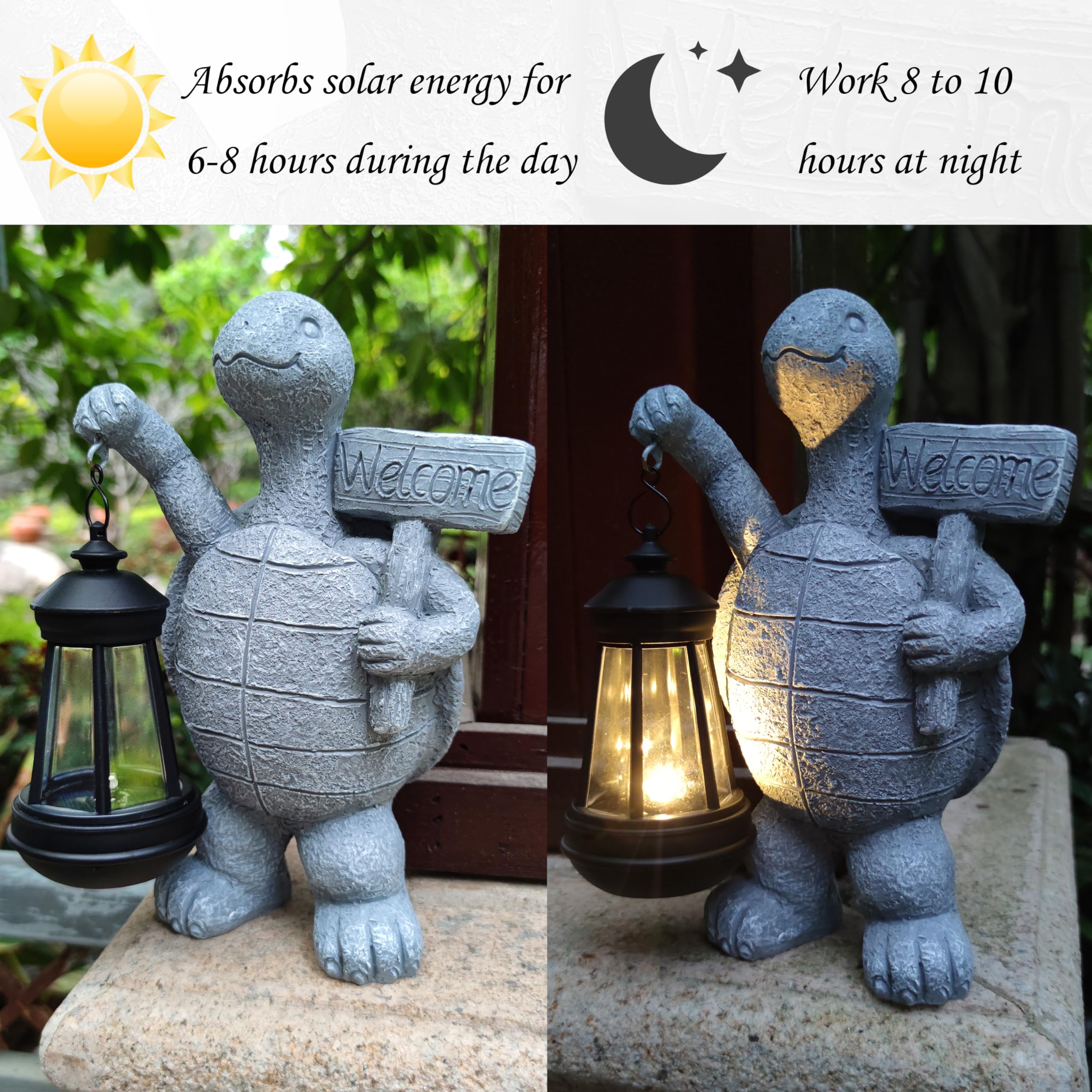Qobumy Sea Turtle Solar Garden Statues,Resin Sea Turtle Figurine Decorations With Solar Lights Lantern, Outdoor Figurines Lawn G