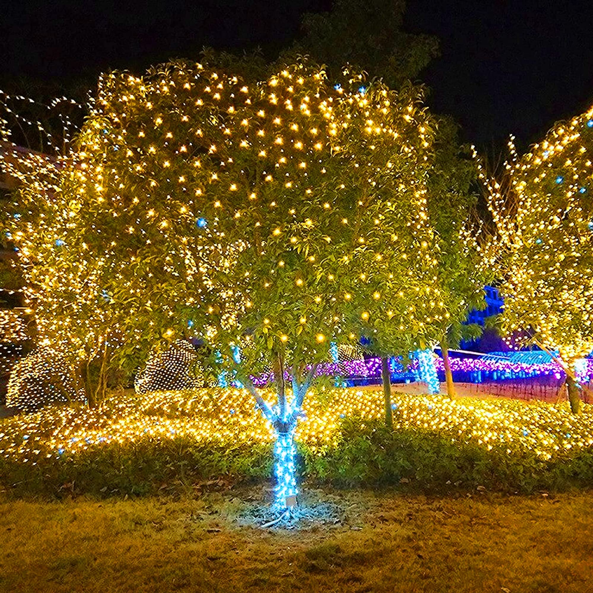 Funpeny 360 Led Net Lights 12Ft X 5Ft Warm White Waterproof Christmas Outdoor String Lights