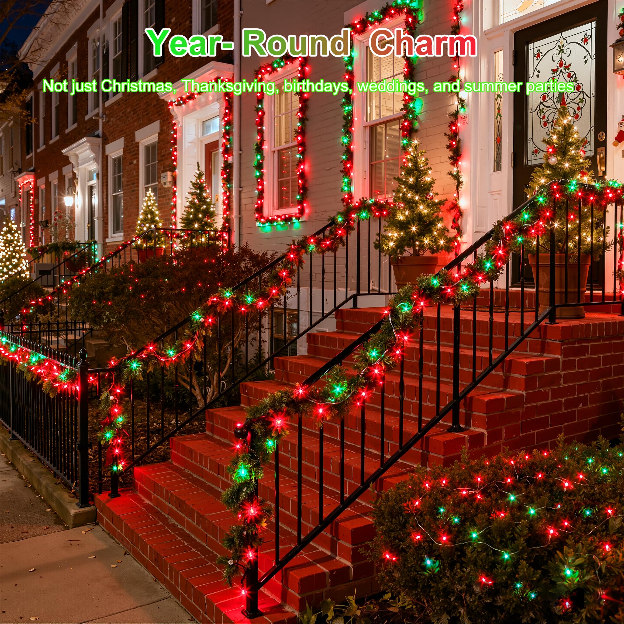 350Led Christmas Lights Indoor Outdoor  90Ft 12 Modes Red & Green Led String Lights With Timer Dimmable  Waterproof Christmas Tree Lights For Xmas Patio Yard Fence Balcony Garden Party Decor Red&Green