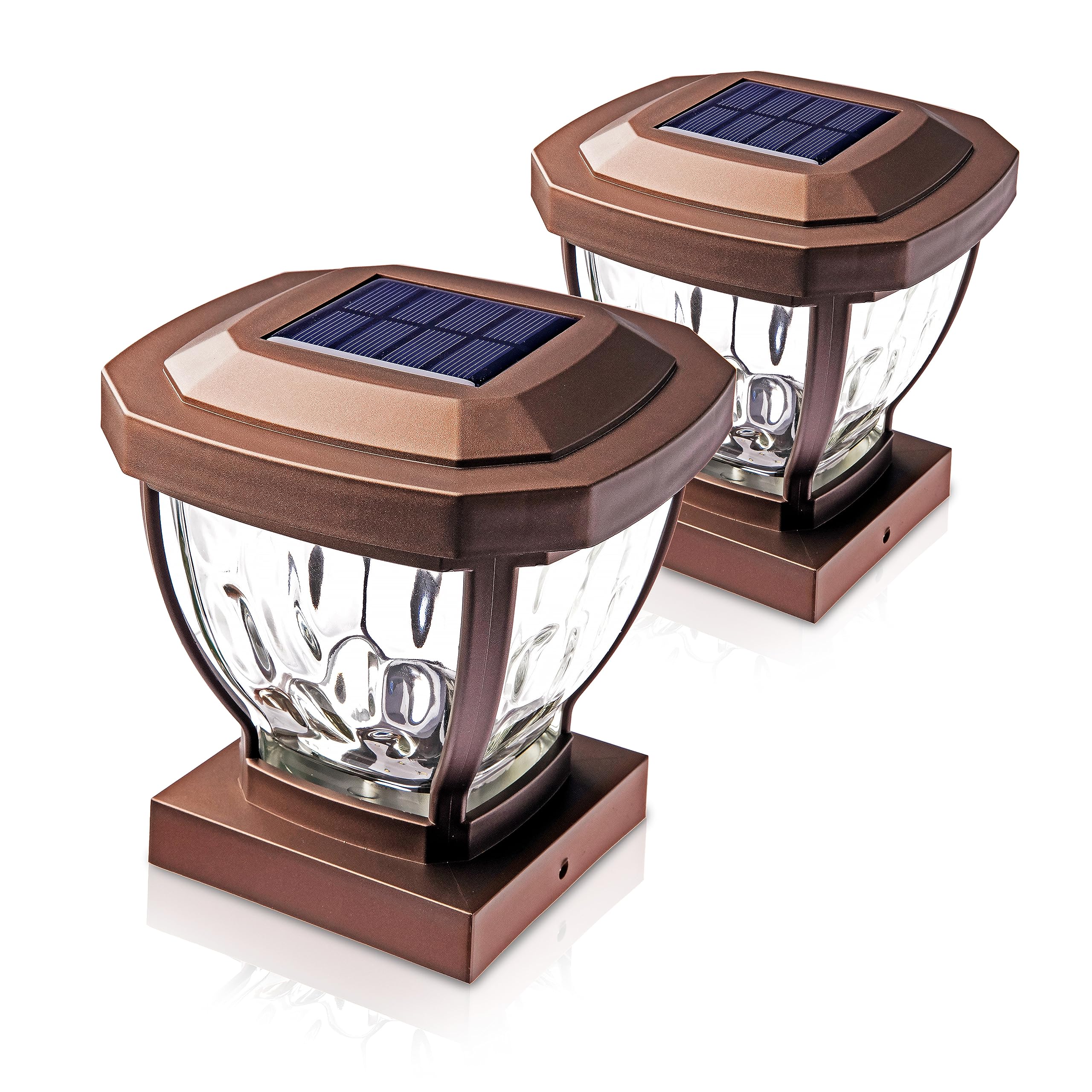 Home Zone Solar Post Cap Lights - Glass LED Outdoor 4x4 (3.5 x 3.5 in.) - Bronze - Model ELI1403V - 2-Pack