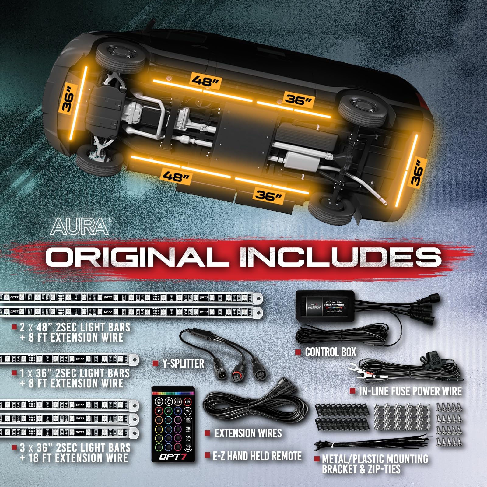 OPT7 Aura LED Underglow Lights for RV Camper Van, 12V Waterproof, RGB Multicolor, Model AURA-UNDERBODY-RGB-CLASSB-12PC-G3-M