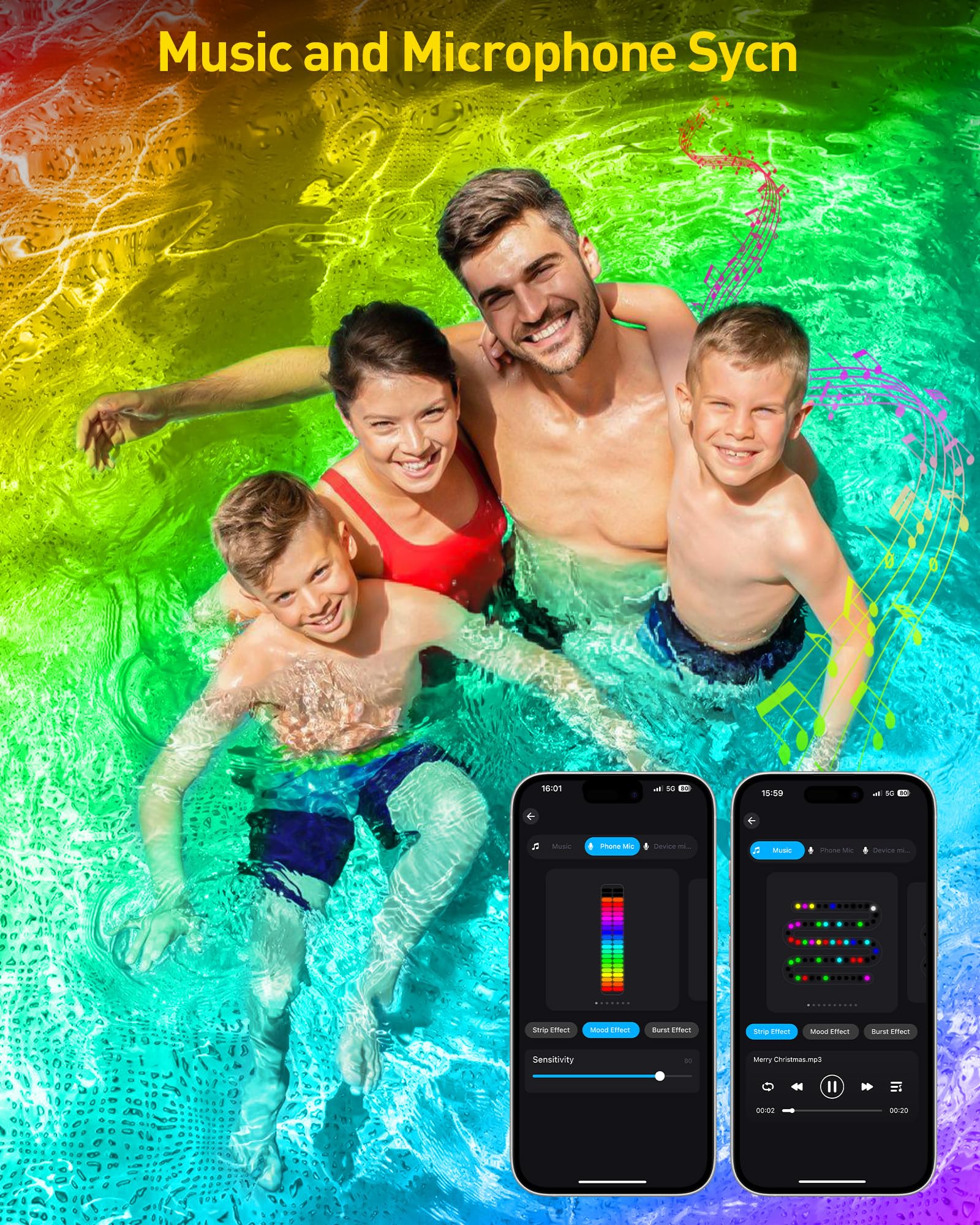 T-SUN Colored Pond Lights, Bright LED Underwater Pond Light Submersible Fountain Lights APP and Remote Control,Dimmable,Timer, I