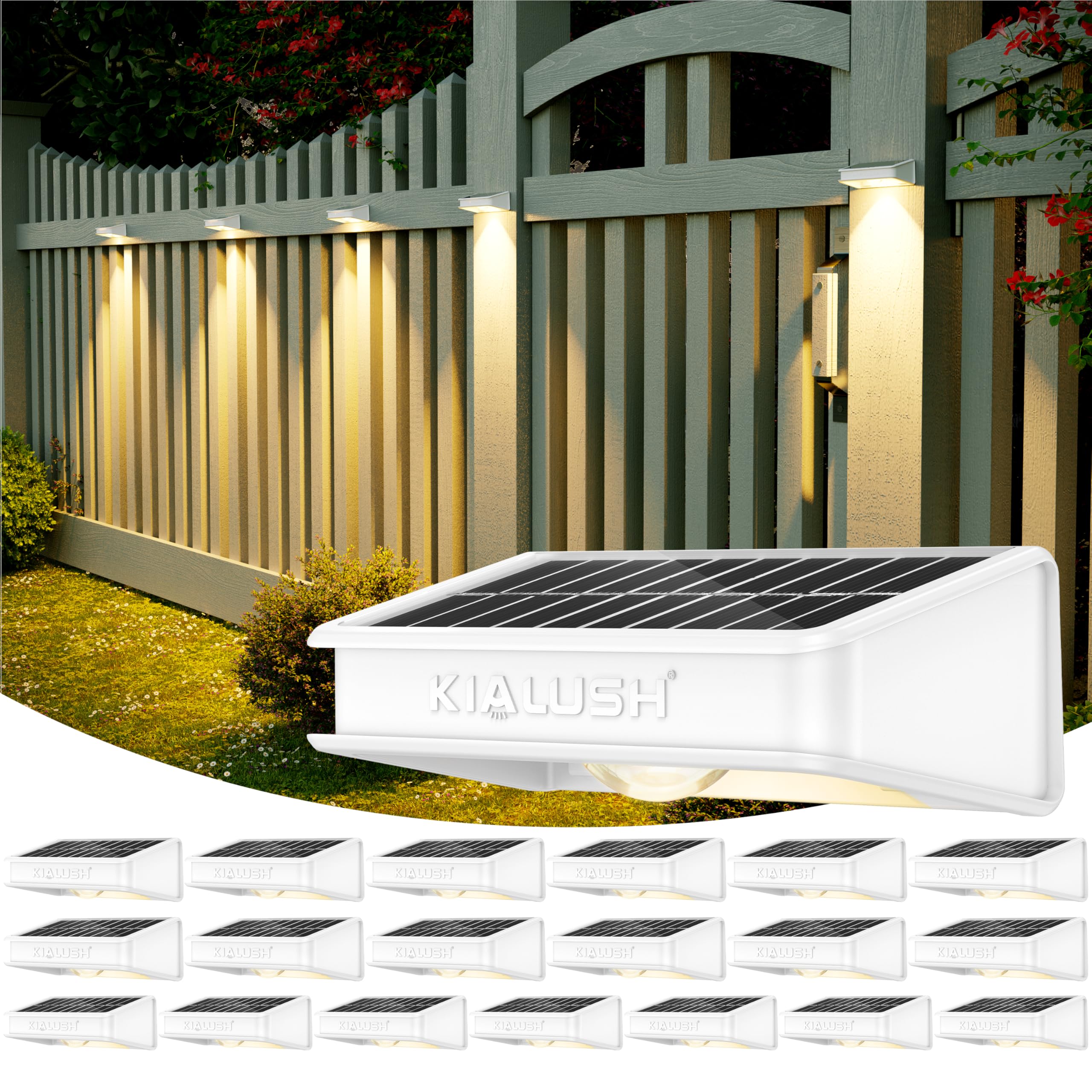 KIALUSH Solar Fence Lights 20 Pack, 3 Modes, Waterproof IP65, 35lm, White