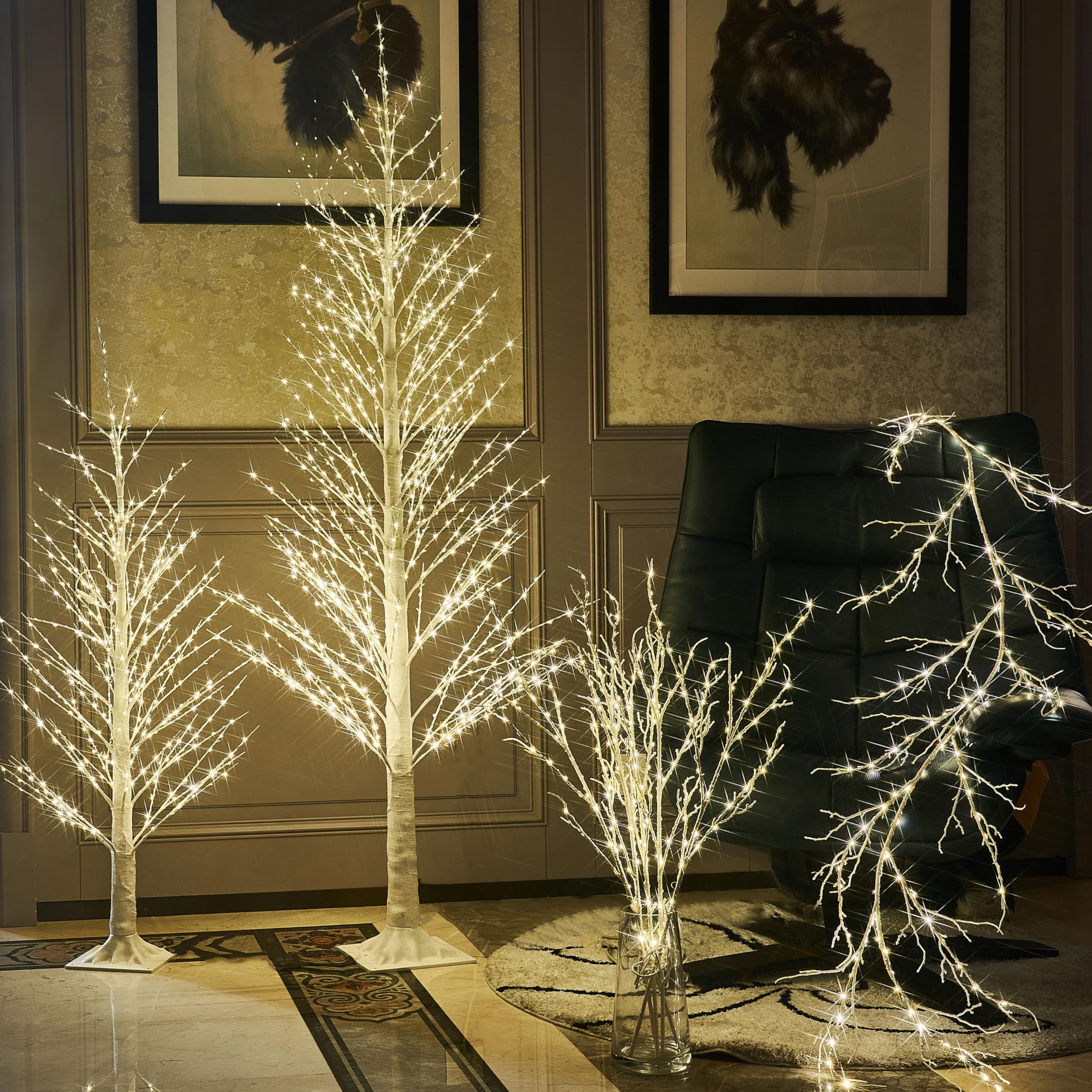 BAOLITVINE Lighted White Twig Branches 32IN 200 Warm White Fairy Lights, Lighted Willow Branches Plug in with Timer, Dimmer for