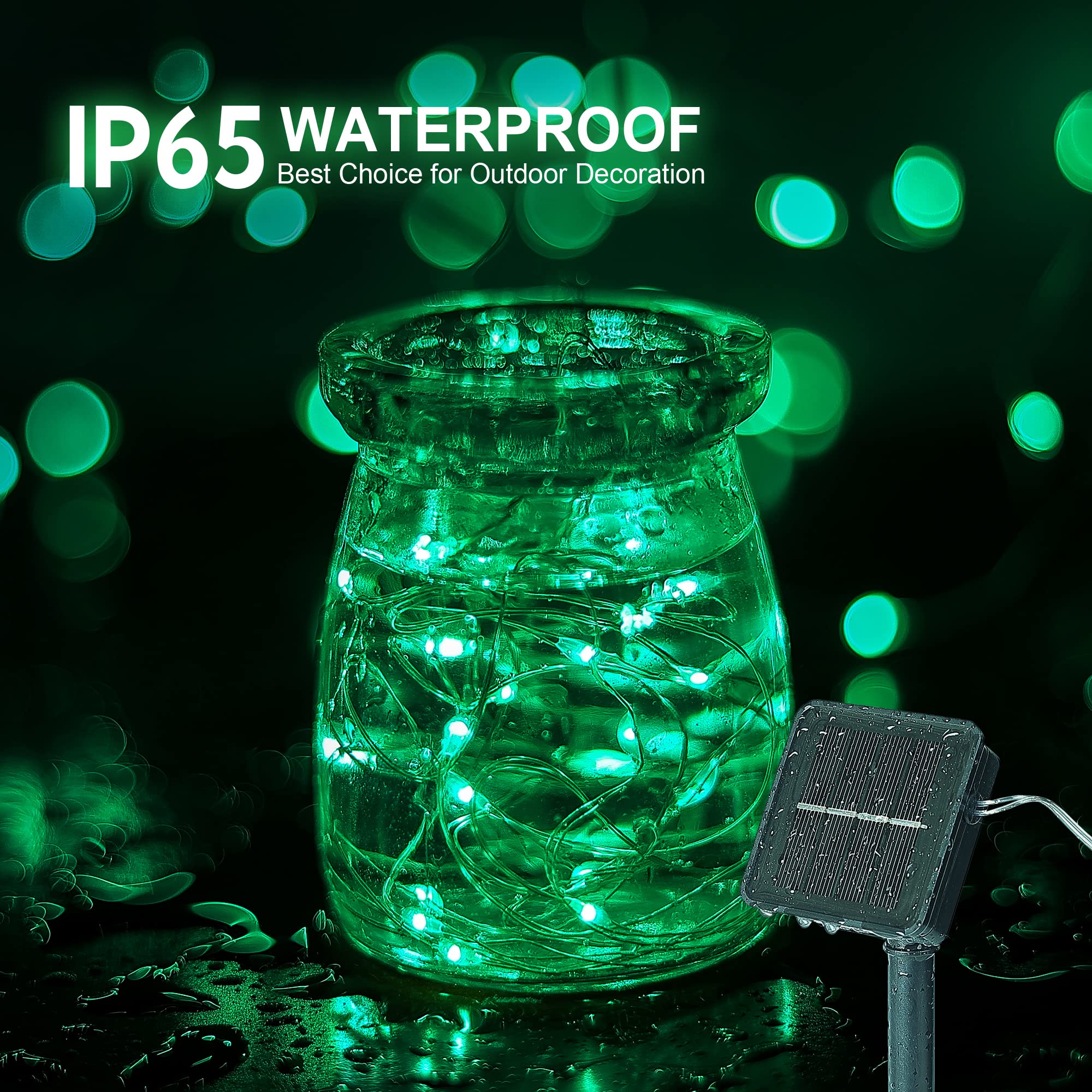 woohaha 100 LED Solar Green String Lights, 33ft Waterproof Fairy Lights for Outdoor Decor, 2 Pack