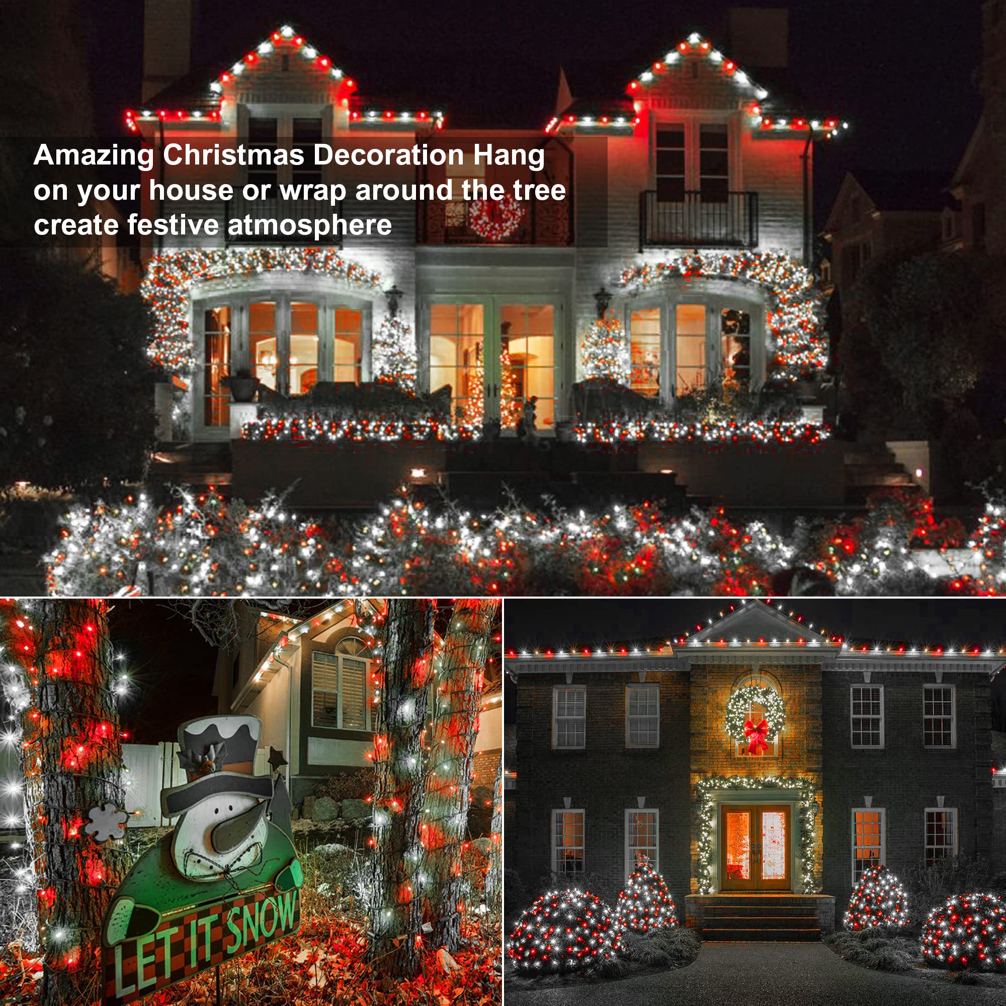 Brizled 33ft Red & White Christmas Lights, 100 LED Connectable Mini Lights, UL Listed for Indoor/Outdoor Use, Green Wire