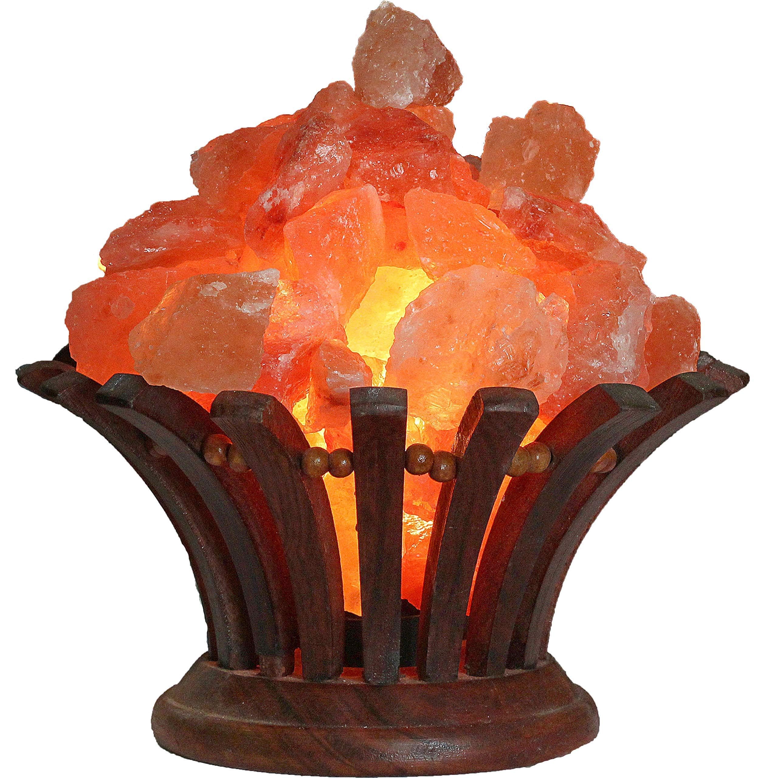 Stone Bouquet - A Himalayan Salt Lamp Bowl with Dimmer Cord - 100% Natural Pink Salt Rocks with Neem Wood Basket, Natural Himala
