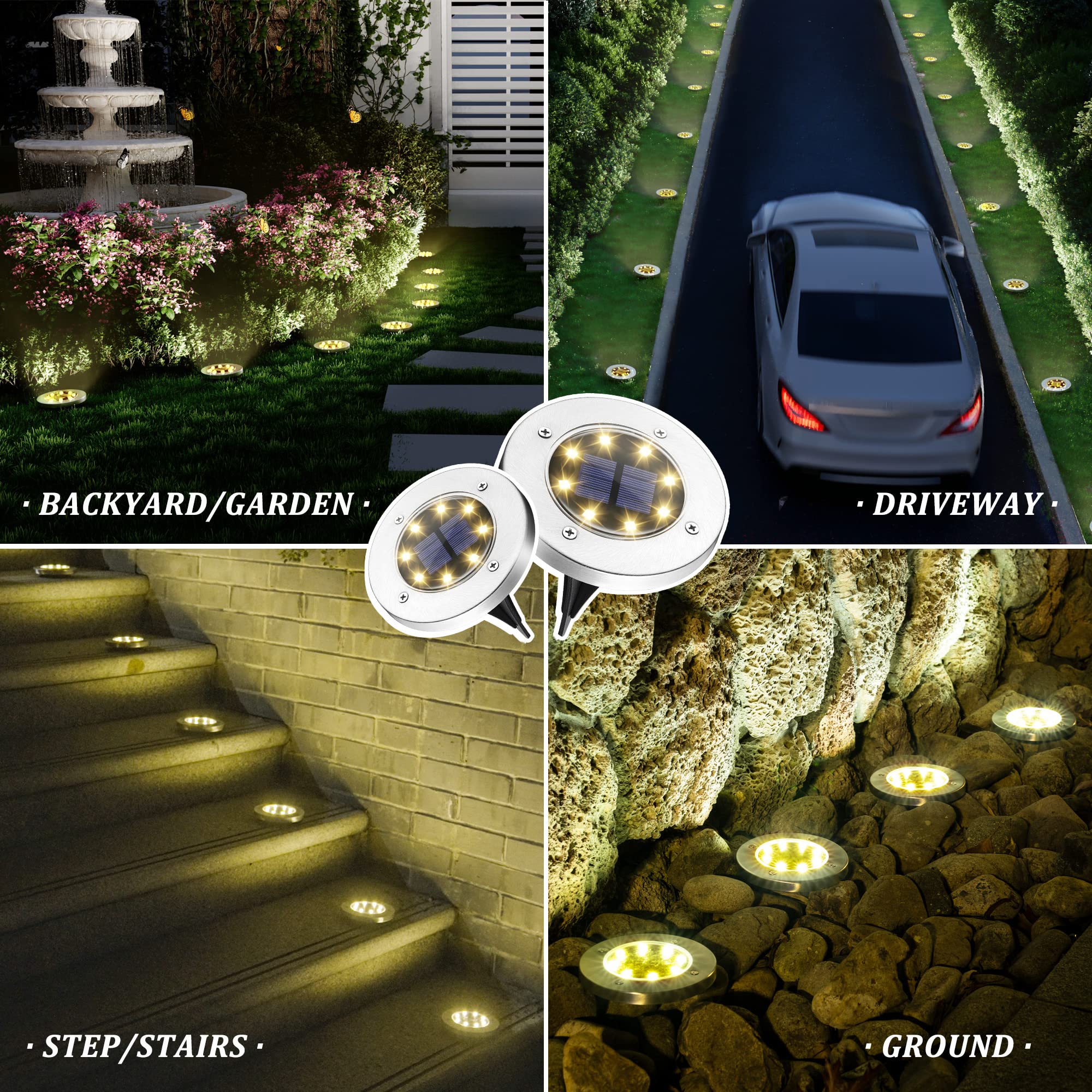 SOLPEX Solar Ground Lights, 20 Pack Waterproof Stainless Steel Landscape Lighting, Warm White for Pathway & Patio